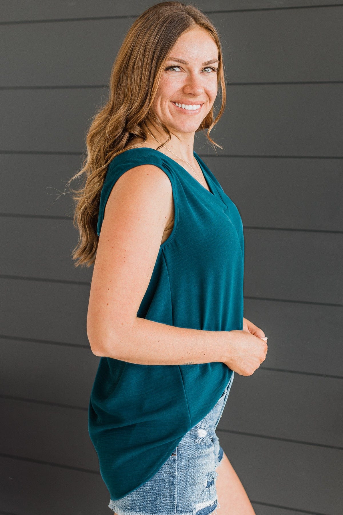 Sunday Best Sleeveless Blouse- Dark Teal - Image 6