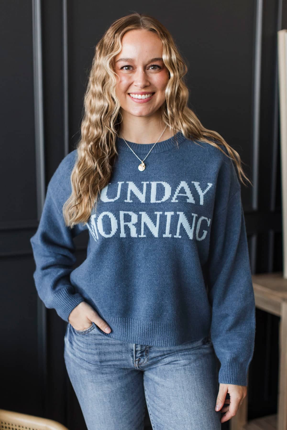 "Sunday Morning" Knit Sweater- Dark Denim Blue - Image 4