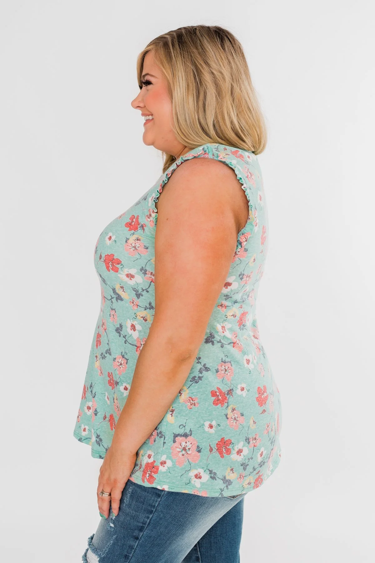 Sunny Day Picnic Ruffle Floral Top- Light Blue - Image 10