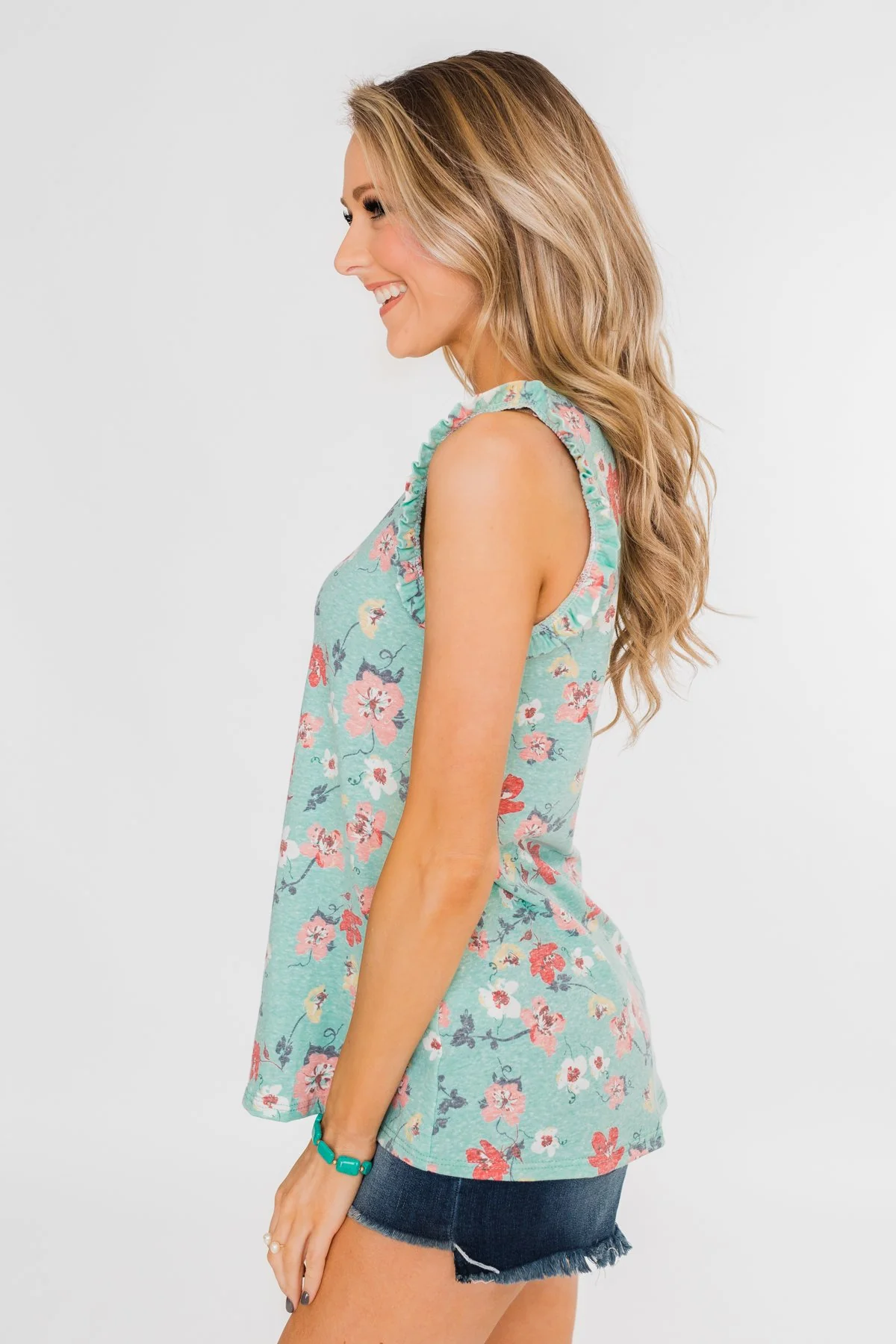 Sunny Day Picnic Ruffle Floral Top- Light Blue - Image 11
