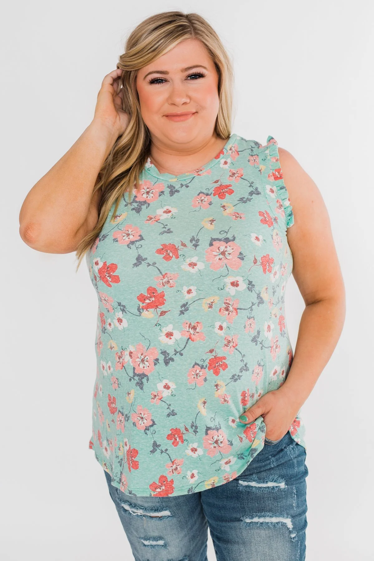 Sunny Day Picnic Ruffle Floral Top- Light Blue - Image 5