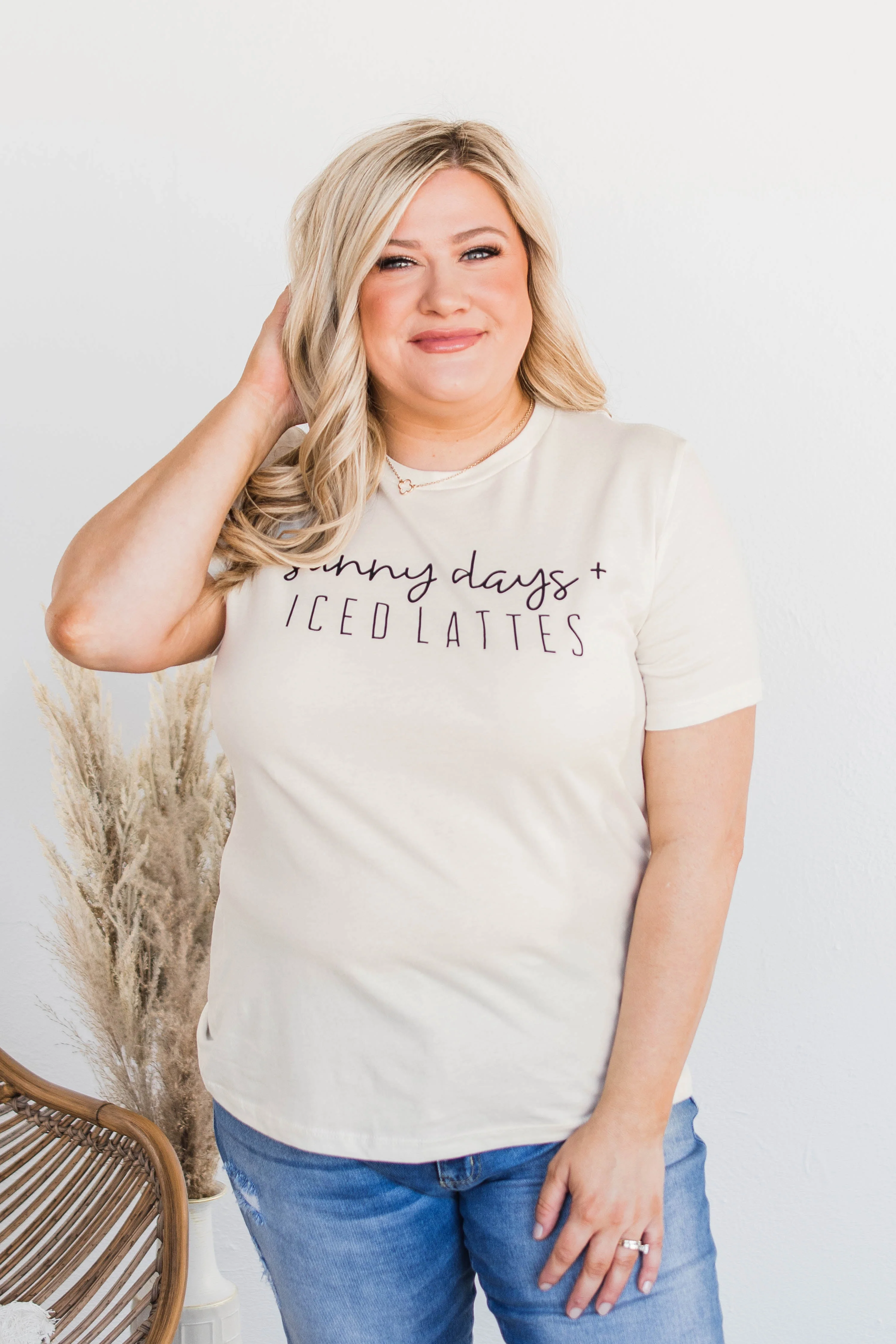 "Sunny Days & Iced Lattes" Graphic Tee- Ivory - Image 2
