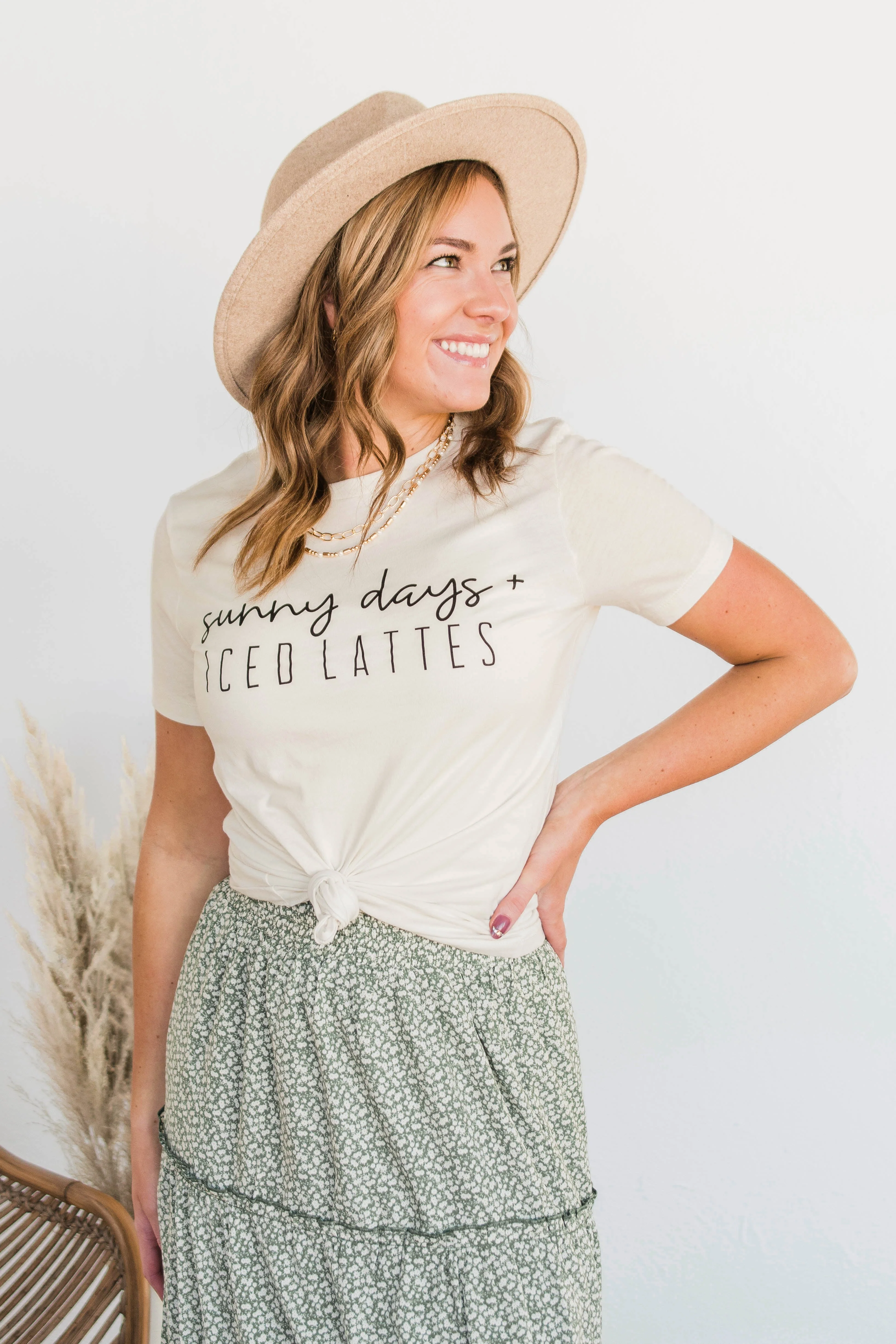 "Sunny Days & Iced Lattes" Graphic Tee- Ivory - Image 3