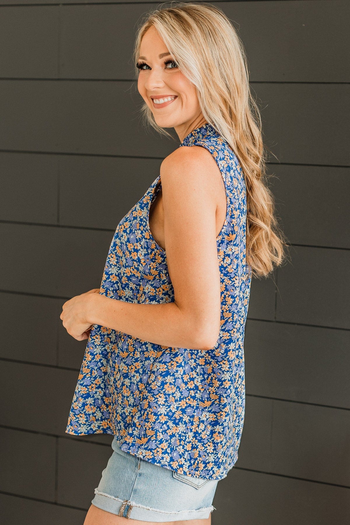 Sunny Desires Floral Tank Top- Royal Blue - Image 6