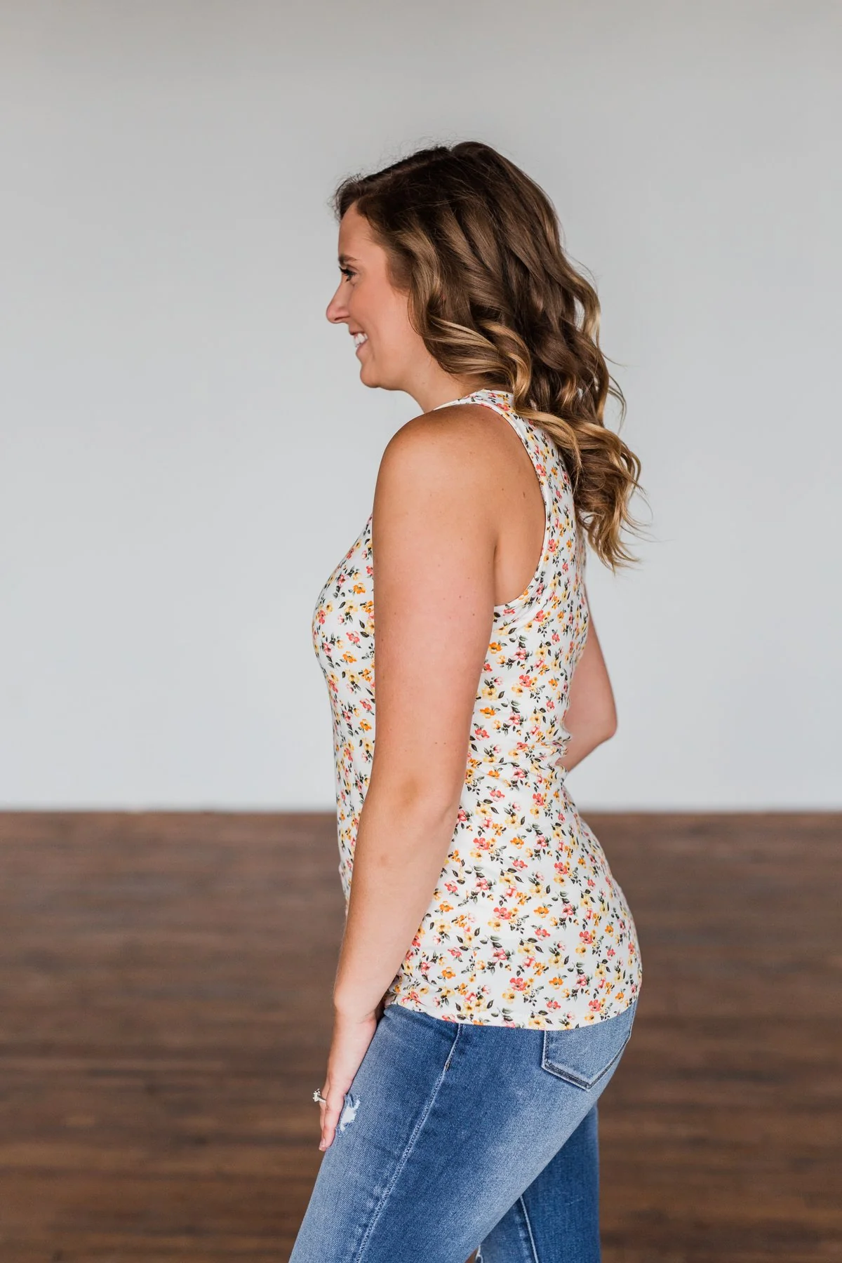 Sunny Smiles Floral Criss-Cross Tank Top- Ivory - Image 6