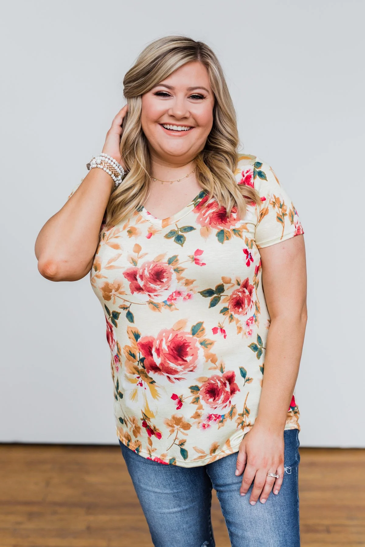 Sun's Still Shining Floral V-Neck Top- Soft Yellow - Image 6
