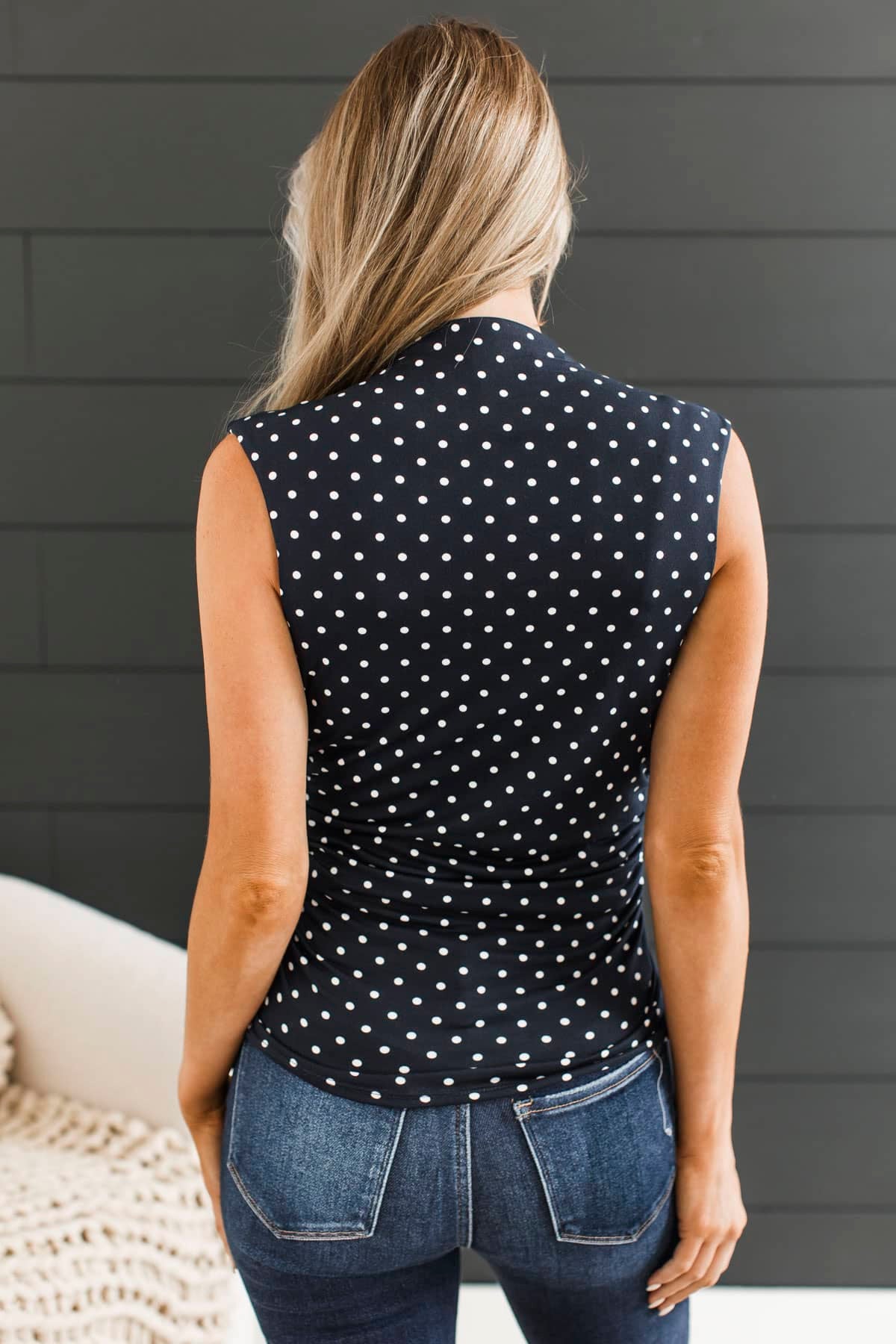 Sunsets & Smiles Ruched Polka Dot Top- Navy - Image 7