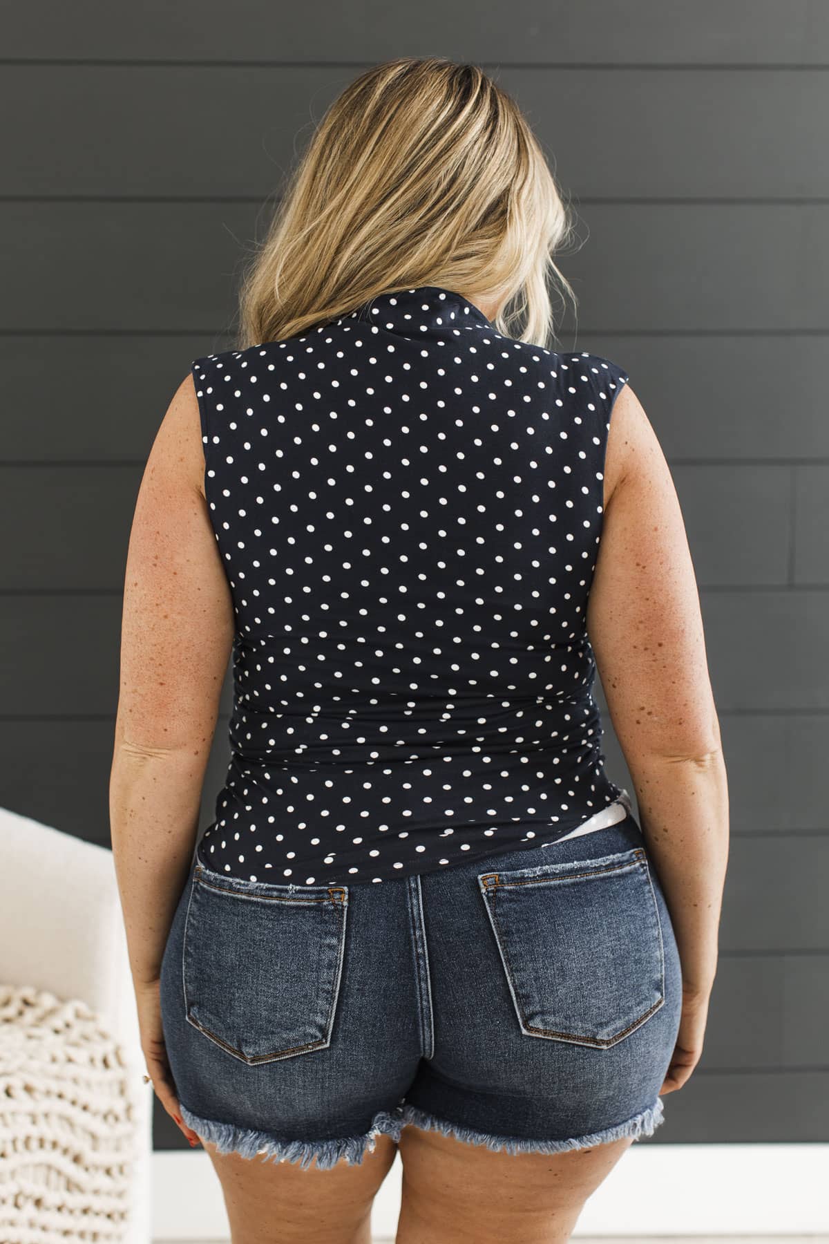 Sunsets & Smiles Ruched Polka Dot Top- Navy - Image 8