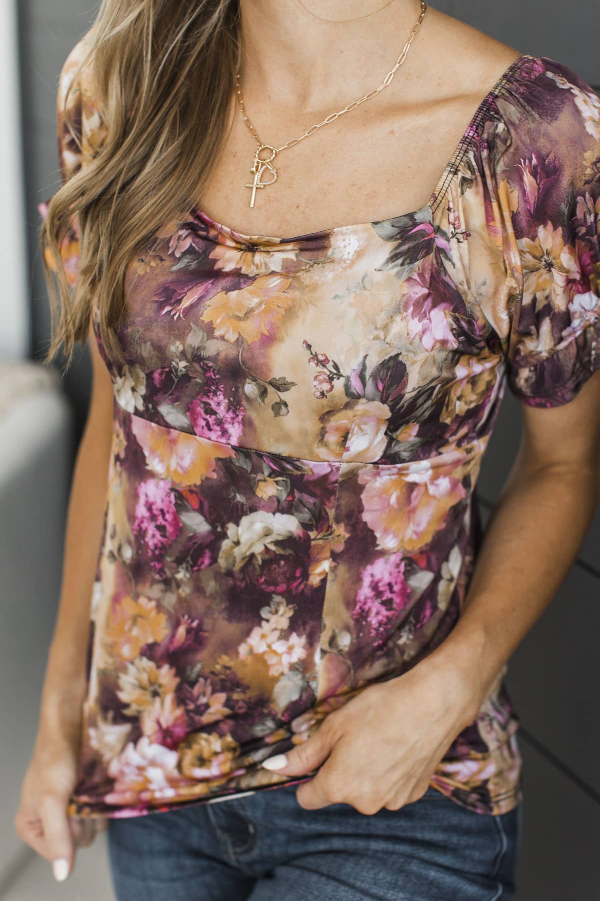 Sunsets With You Floral Top- Burgundy & Amber