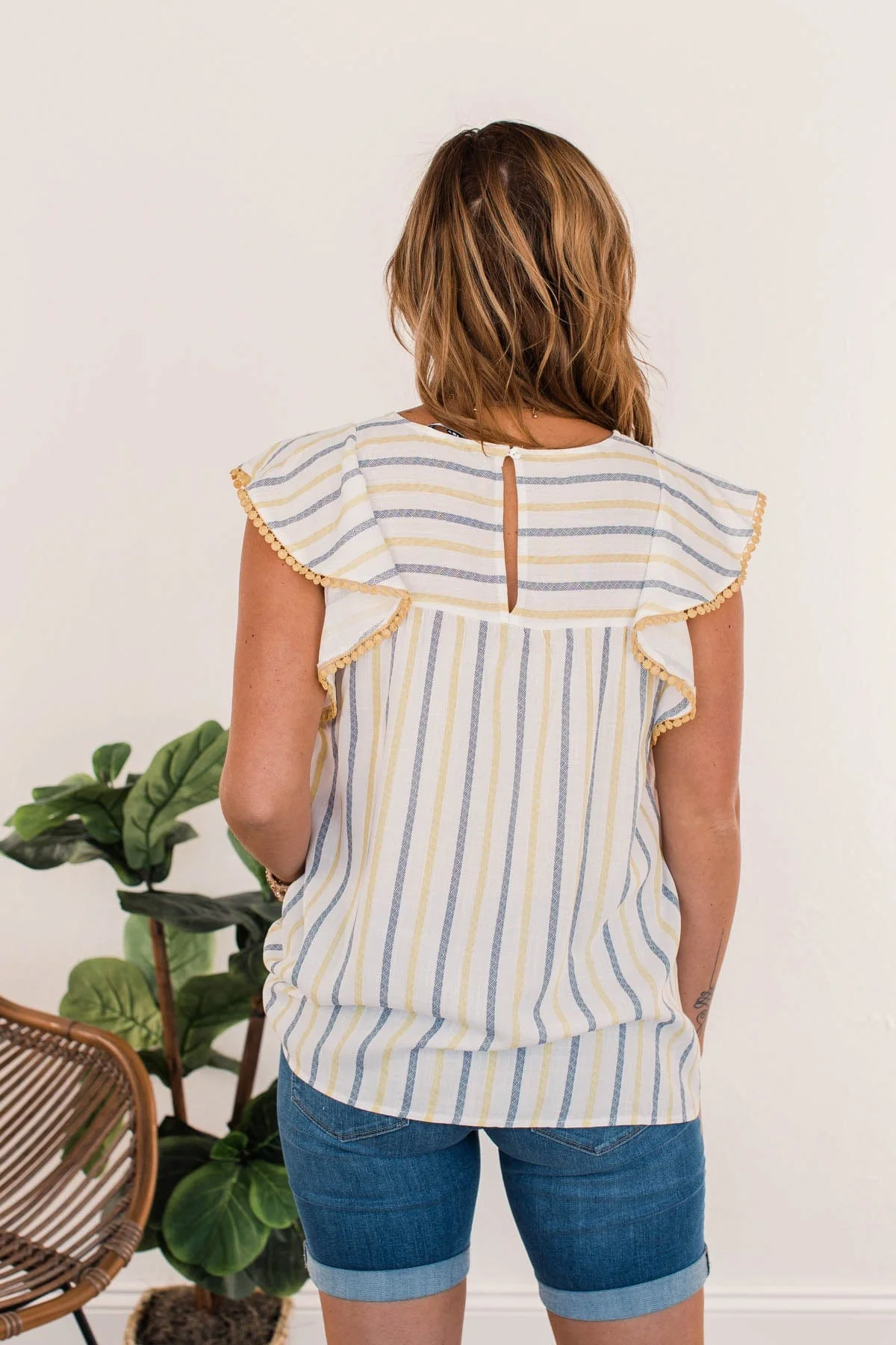 Sunshine Days Striped Blouse- Yellow & Navy - Image 10