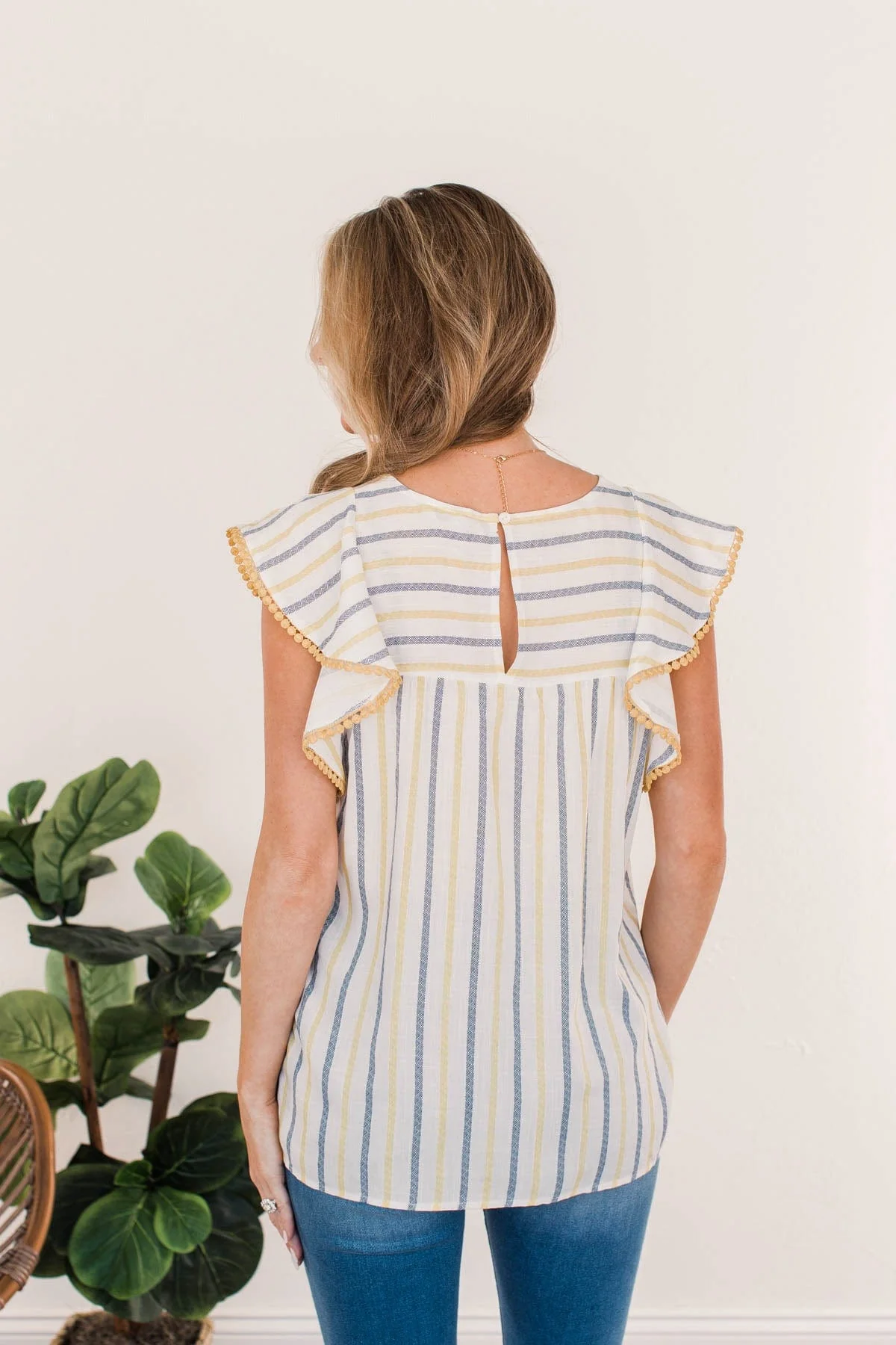Sunshine Days Striped Blouse- Yellow & Navy - Image 11