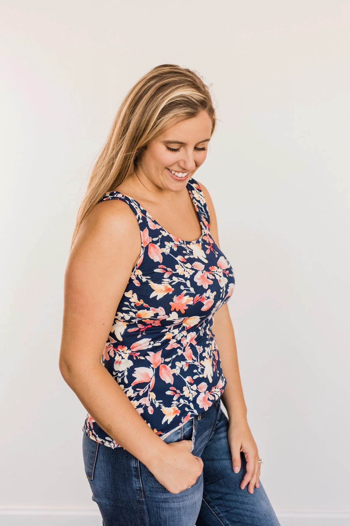 Sunshine & Good Vibes Floral Tank Top- Navy - Image 11