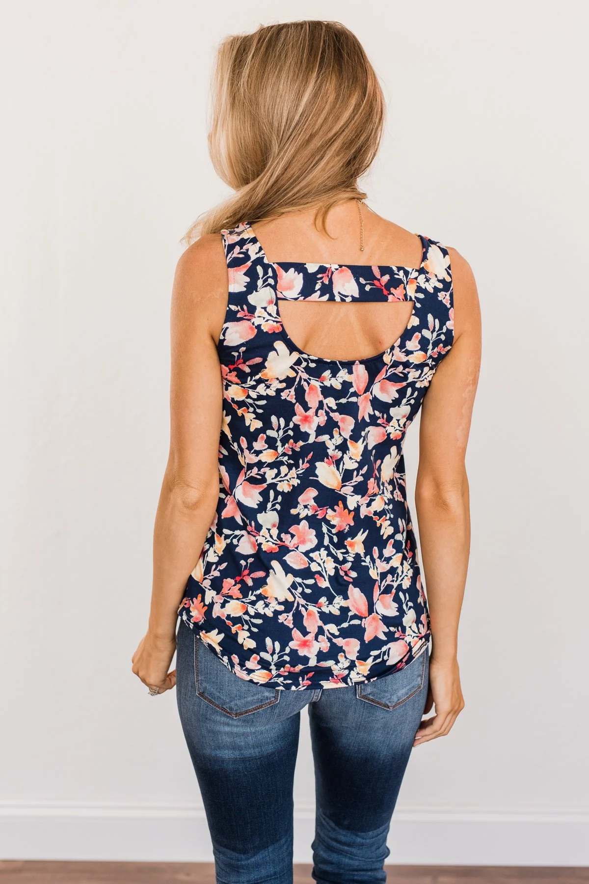 Sunshine & Good Vibes Floral Tank Top- Navy - Image 12