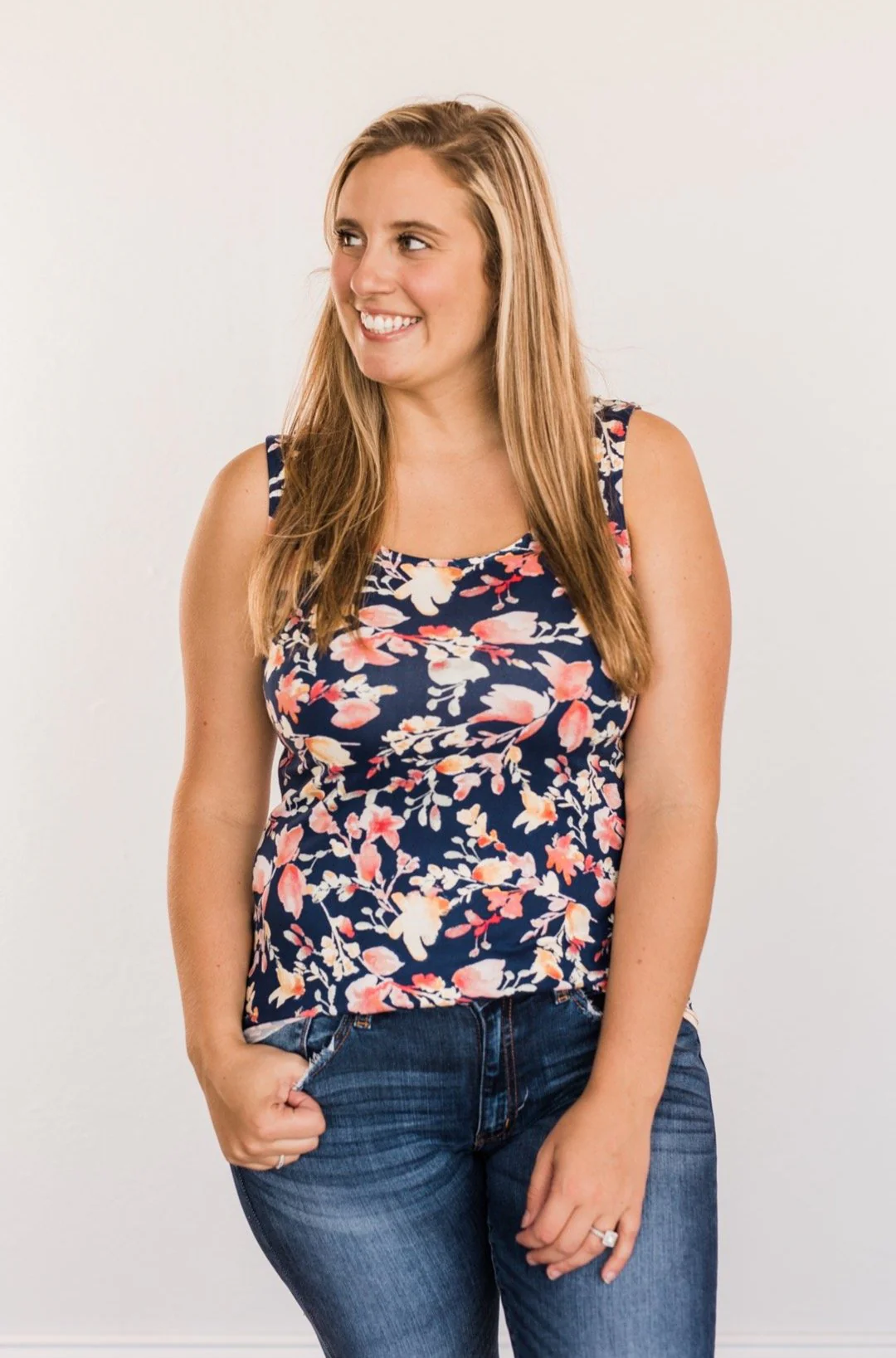 Sunshine & Good Vibes Floral Tank Top- Navy - Image 5