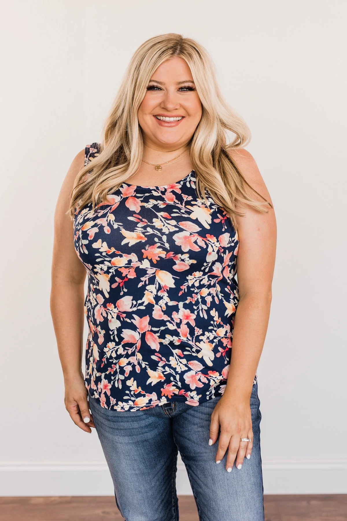 Sunshine & Good Vibes Floral Tank Top- Navy - Image 8