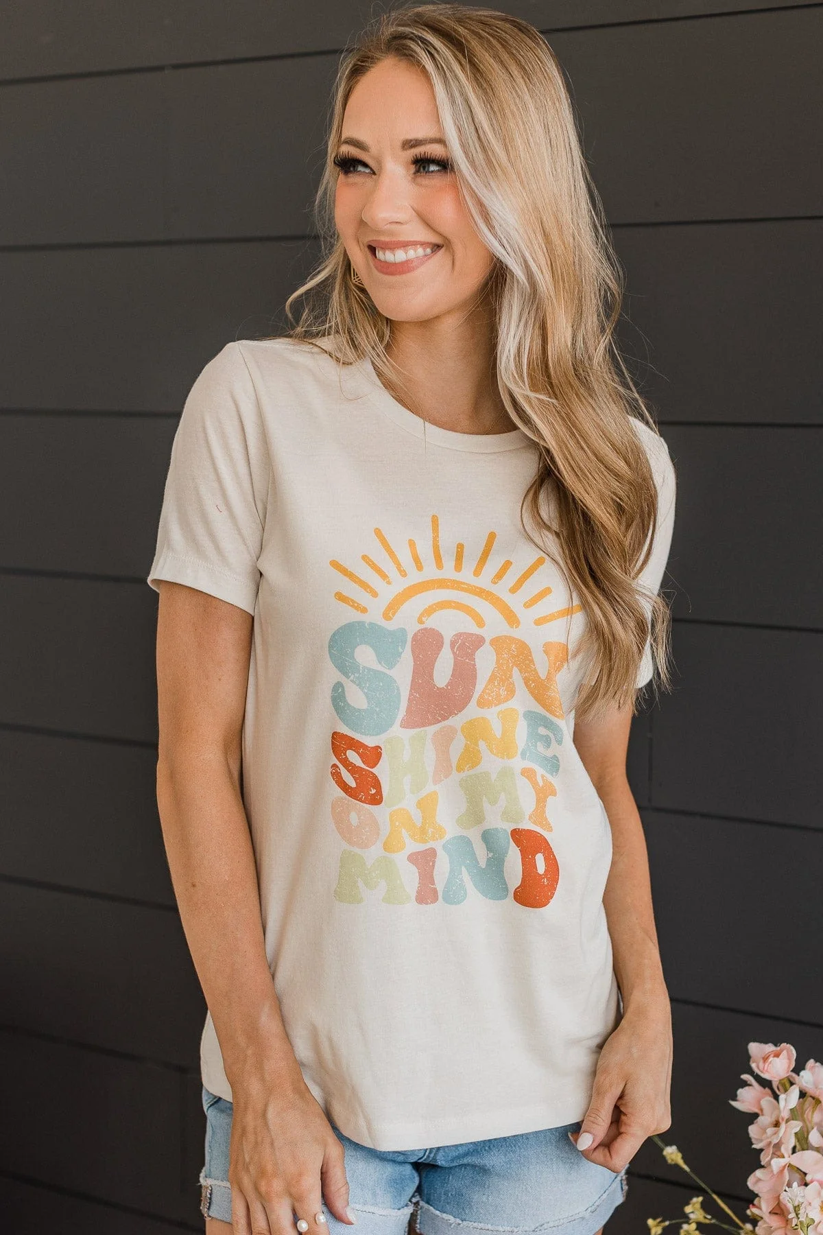 "Sunshine On My Mind" Graphic Tee- Light Cream - Image 3
