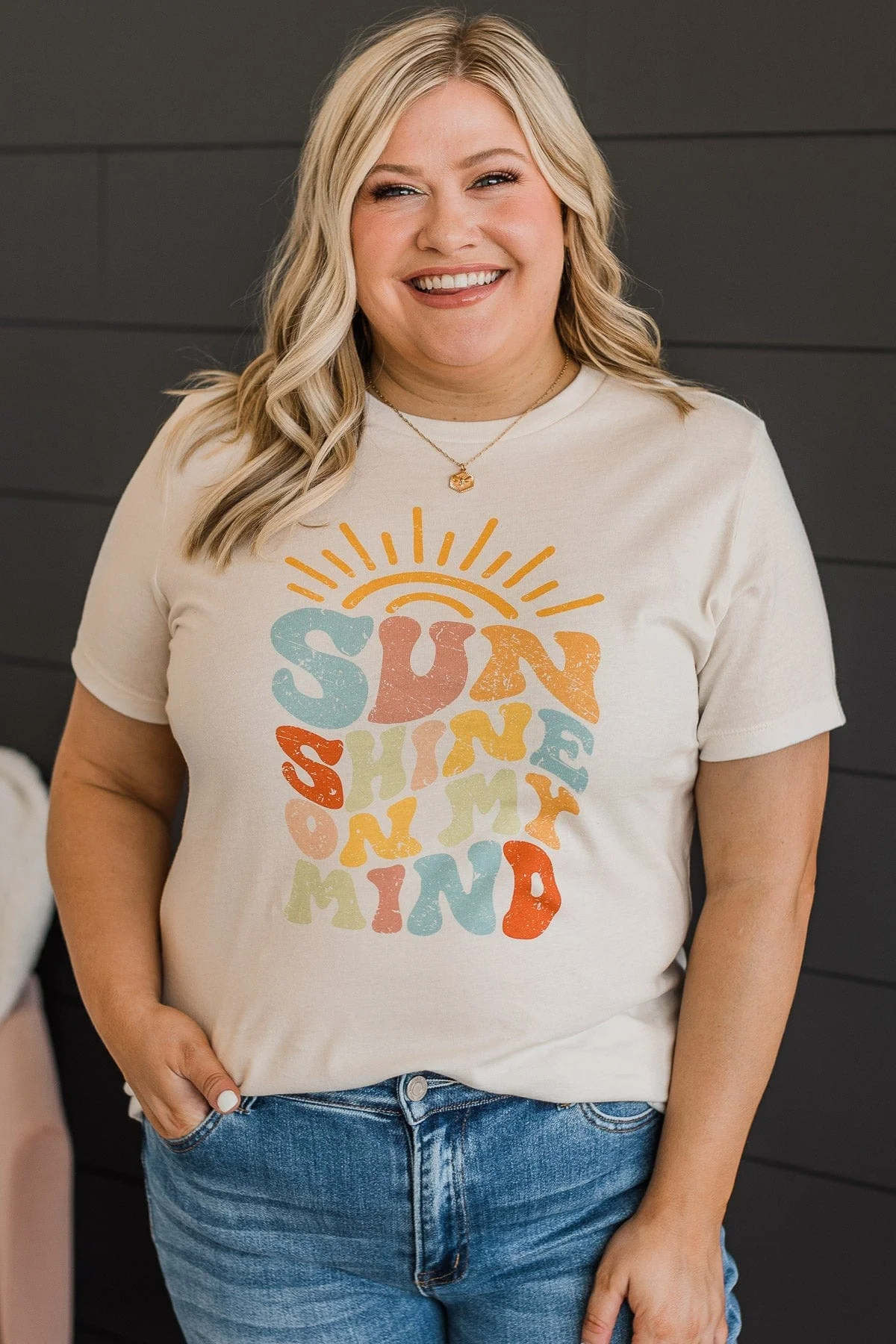 "Sunshine On My Mind" Graphic Tee- Light Cream - Image 4