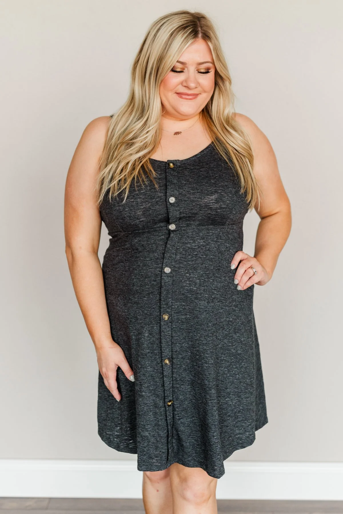Sunshine Serenity Sleeveless Dress- Heathered Black - Image 4