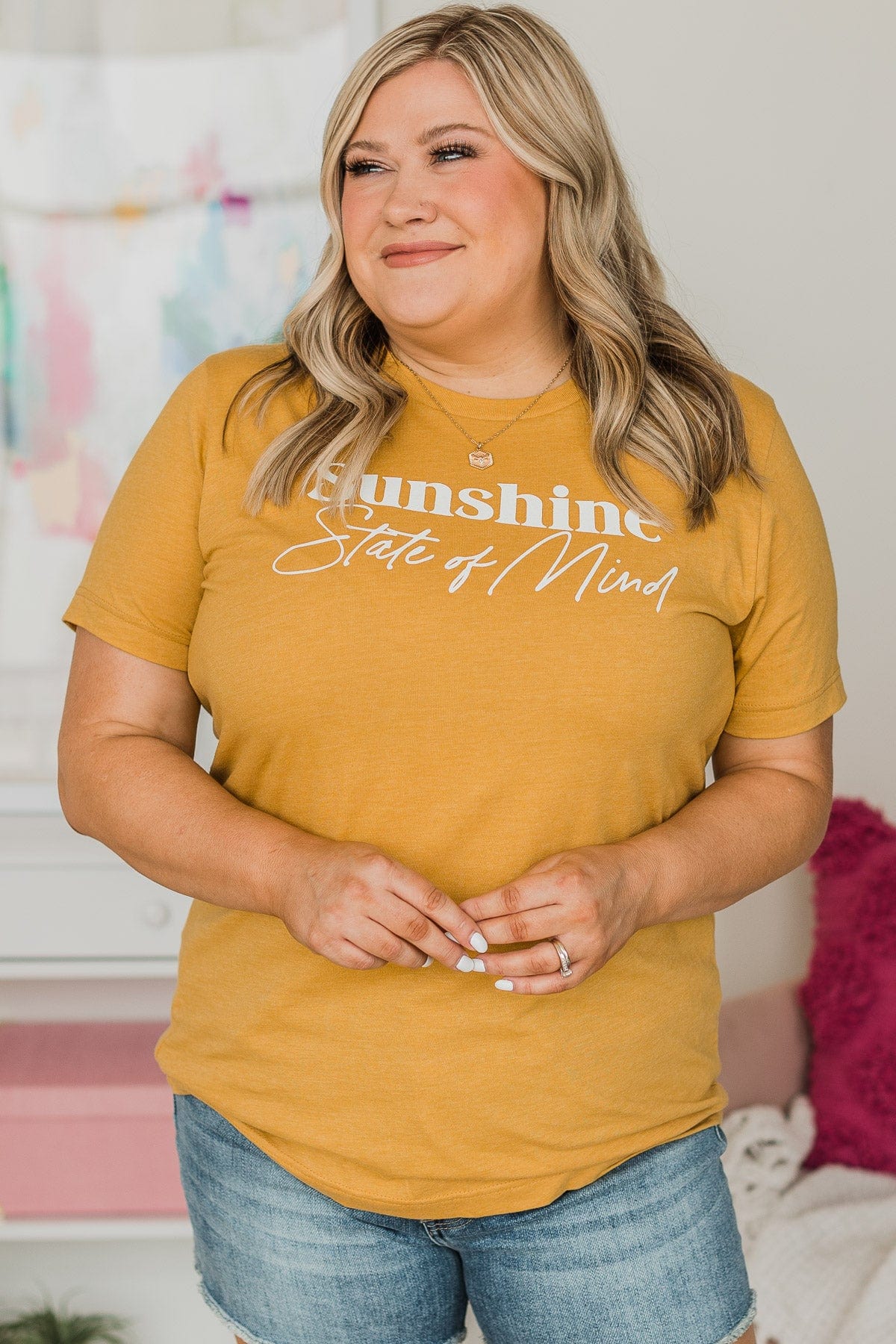 "Sunshine State Of Mind" Graphic Tee- Mustard - Image 3