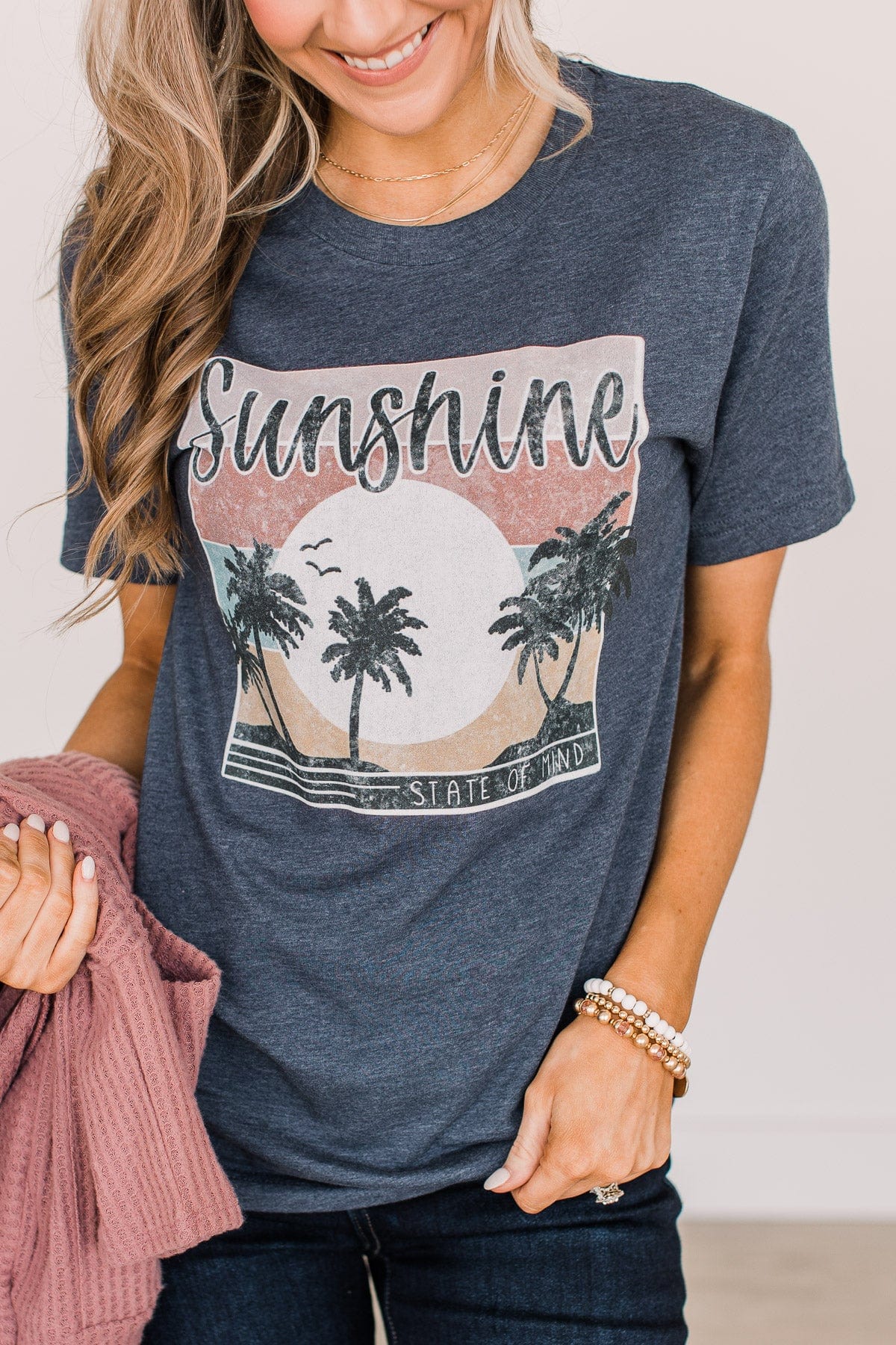 "Sunshine State Of Mind" Graphic Tee- Navy - Image 2