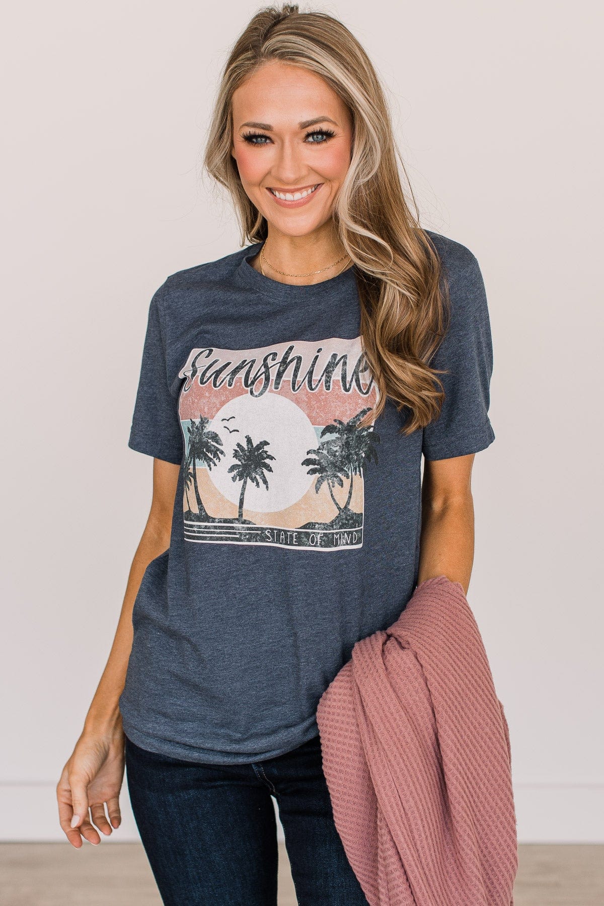 "Sunshine State Of Mind" Graphic Tee- Navy - Image 3