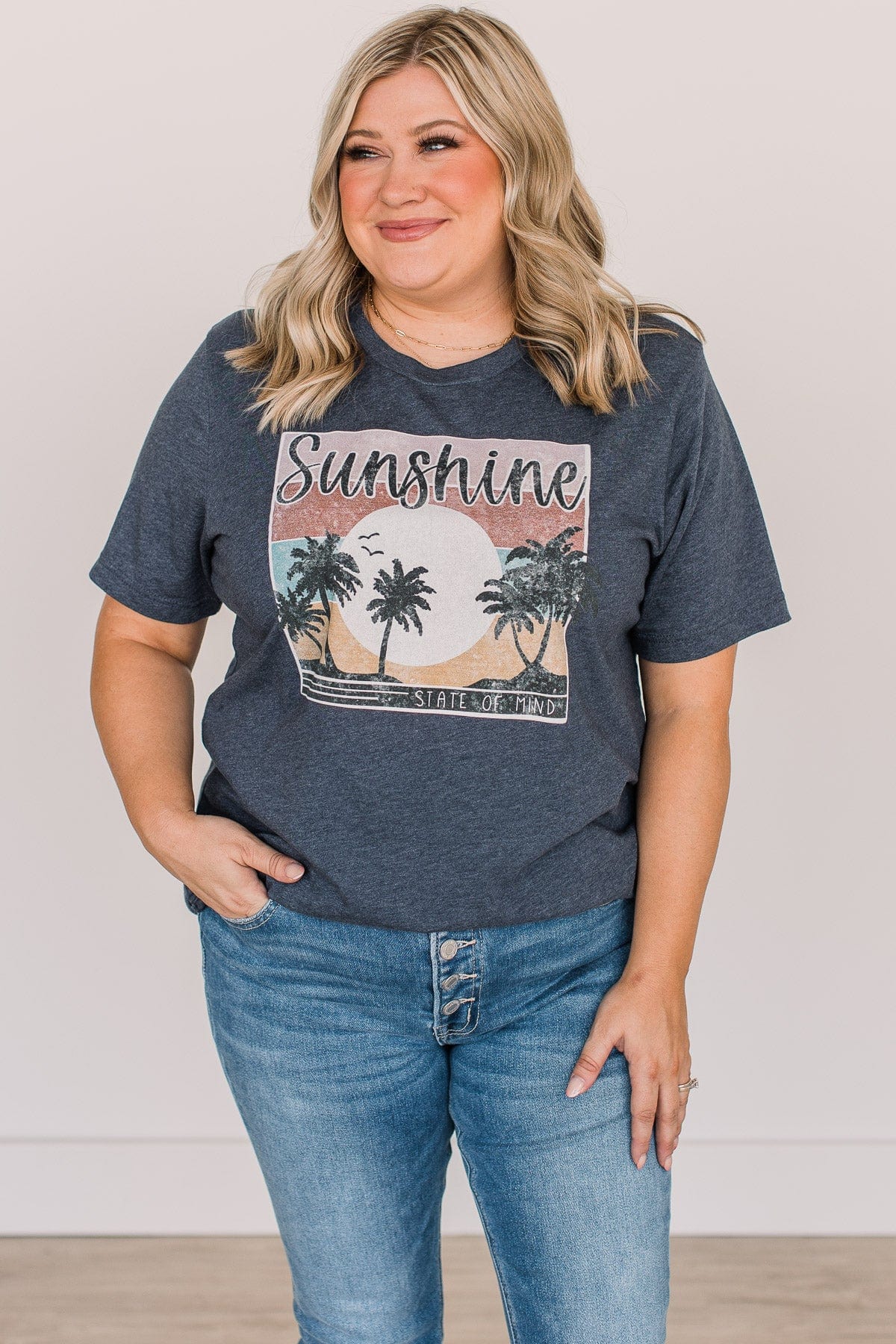 "Sunshine State Of Mind" Graphic Tee- Navy - Image 4