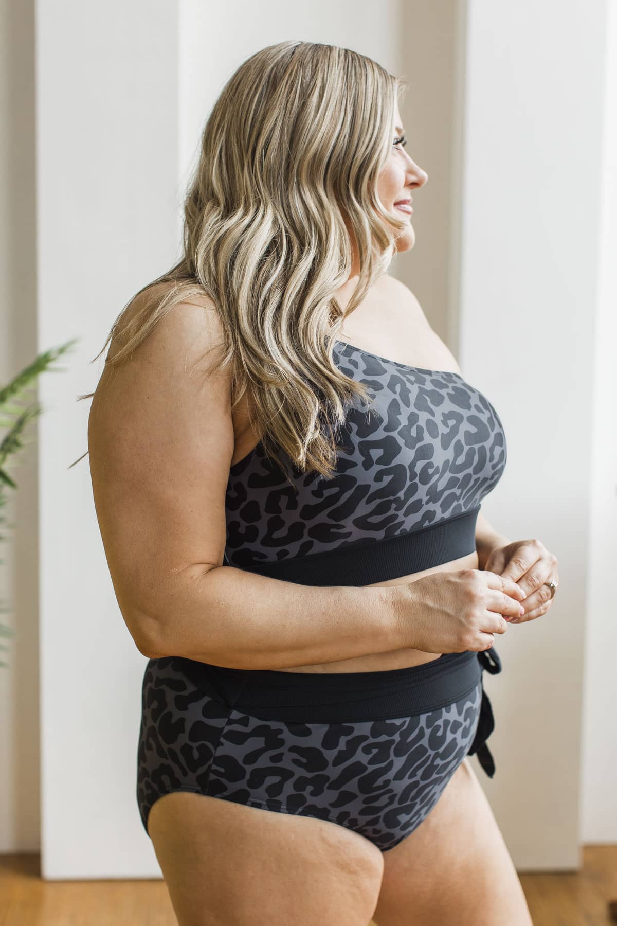 Sunshine Within Tie Bikini Swim Bottoms- Charcoal Leopard & Black - Image 6