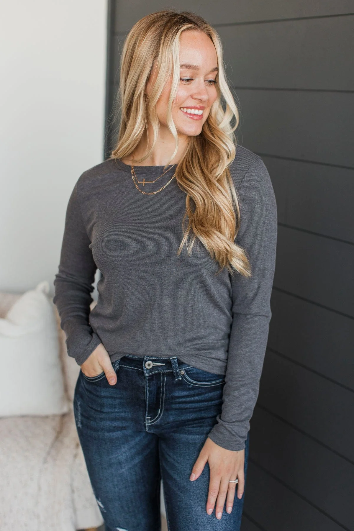 Super Lovable Long Sleeve Top- Charcoal - Image 4