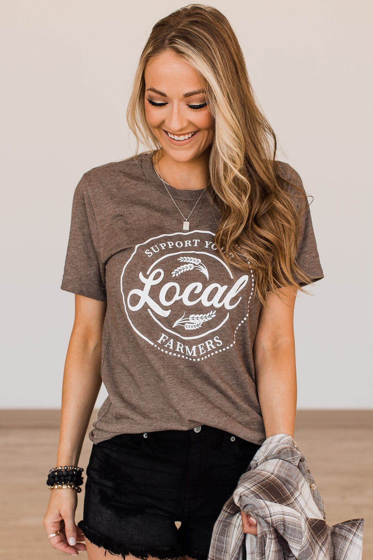 "Support Local Farmers" Graphic Tee- Dark Mocha - Image 3