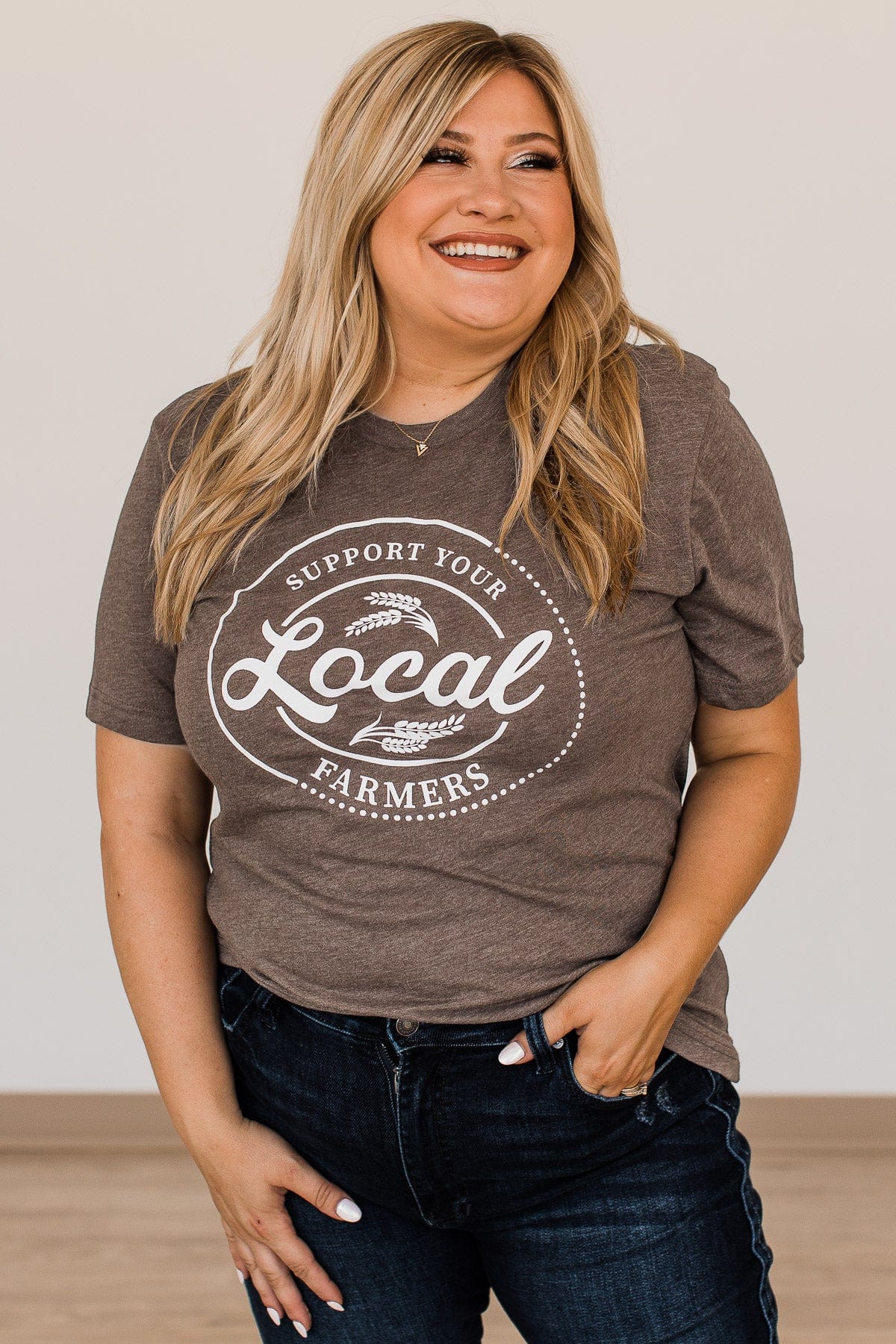 "Support Local Farmers" Graphic Tee- Dark Mocha - Image 4