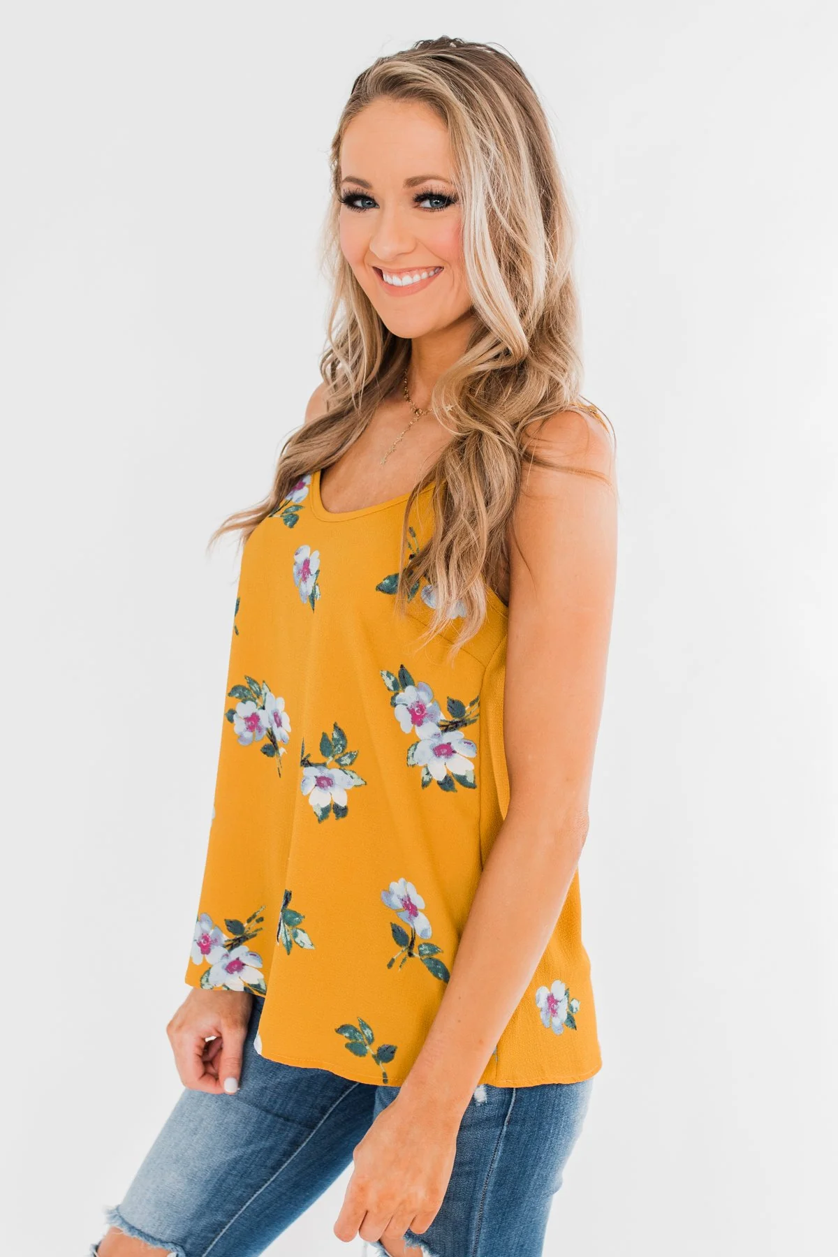 Sure as the Sun Floral Tank Top- Mustard - Image 3