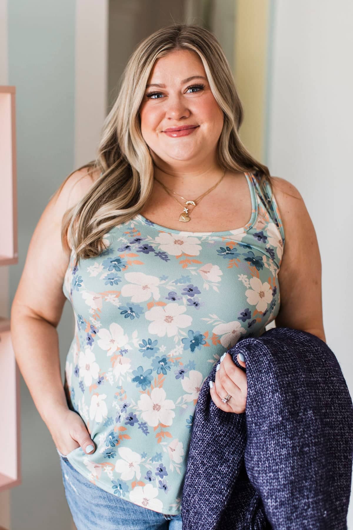 Sure Of Myself Floral Tank Top- Dusty Mint - Image 3