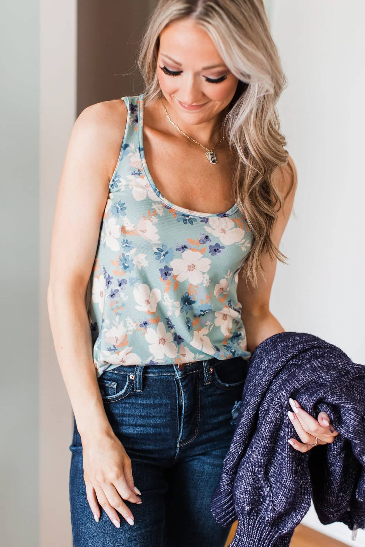 Sure Of Myself Floral Tank Top- Dusty Mint - Image 4