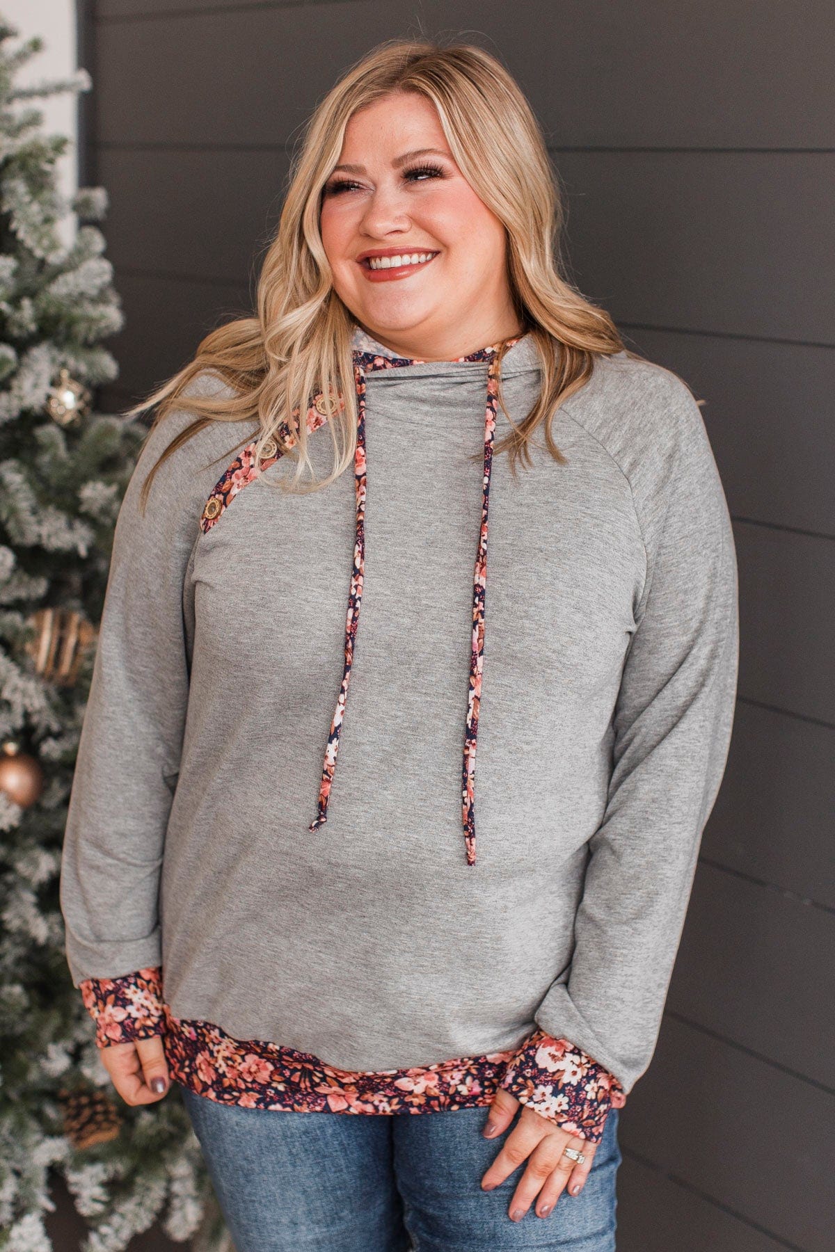 Sure To Impress Hooded Pullover Top- Heather Grey - Image 4