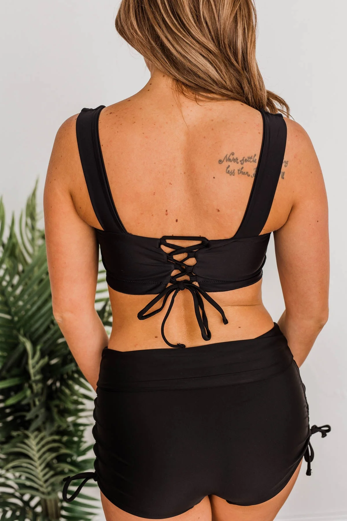 Surfing Through Life Cinched Swim Top- Black - Image 10