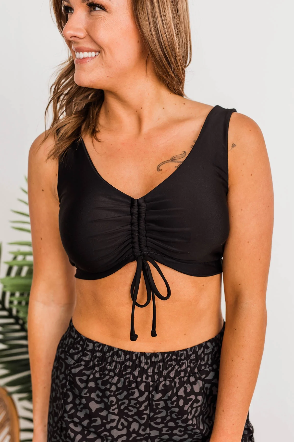 Surfing Through Life Cinched Swim Top- Black - Image 8