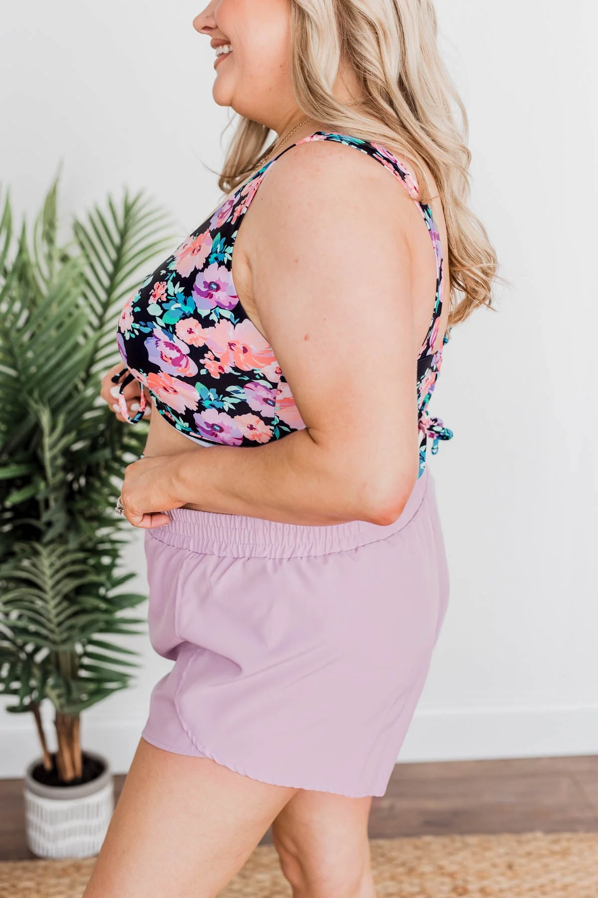 Surfing Through Life Cinched Swim Top- Black, Peach, & Purple - Image 9