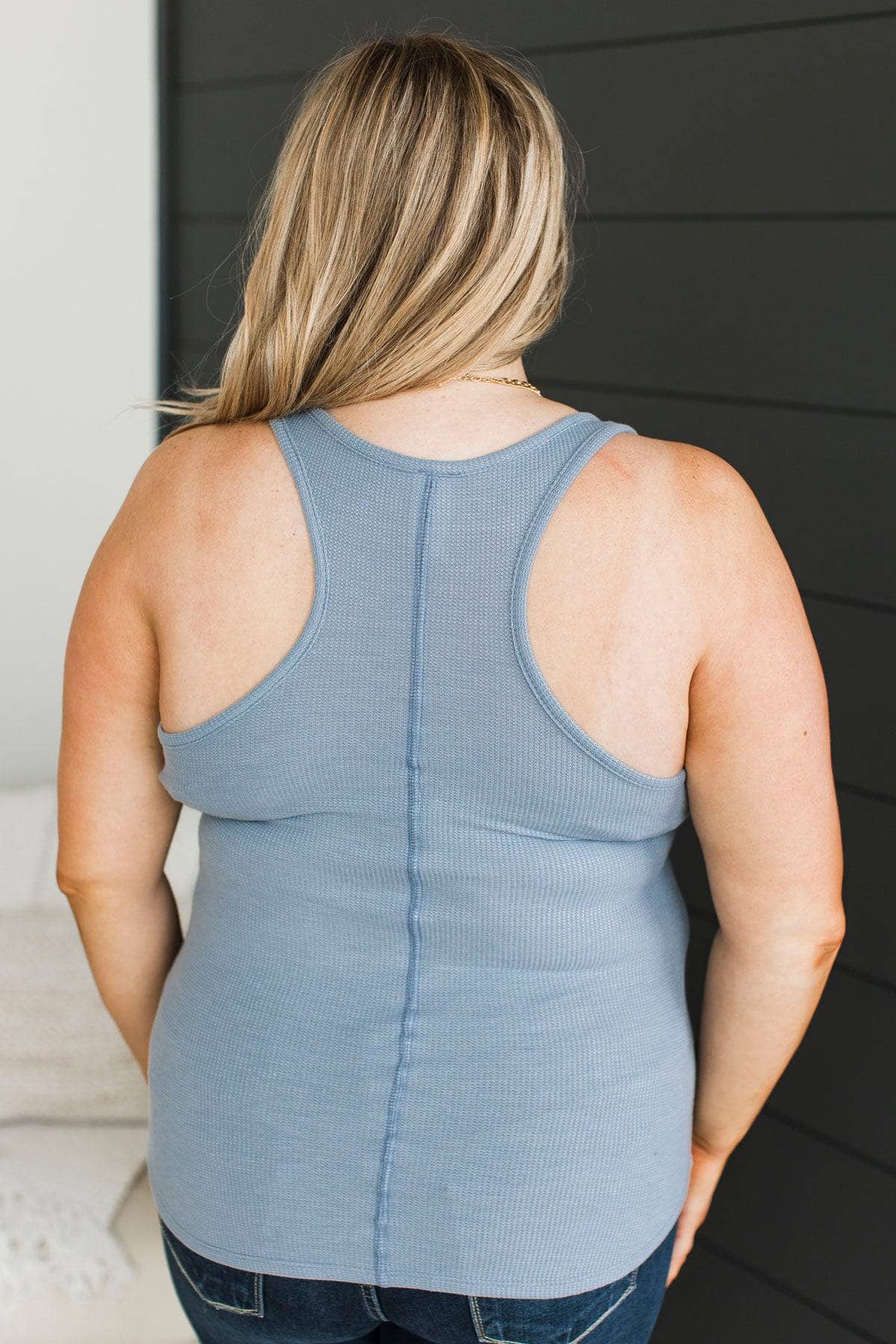 Surrounded By Love Knit Tank Top- Dusty Blue - Image 8