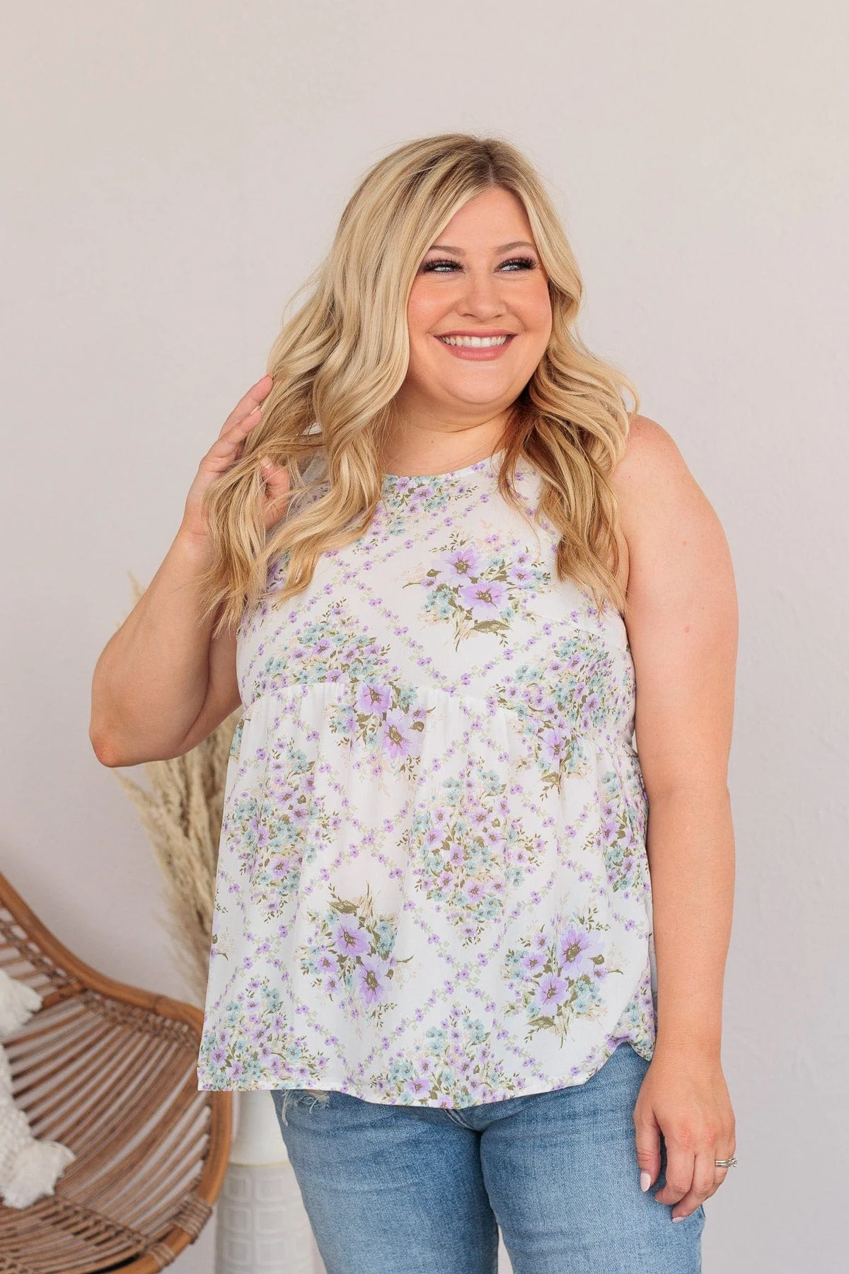 Sway With The Breeze Floral Tank Top- Lavender - Image 4