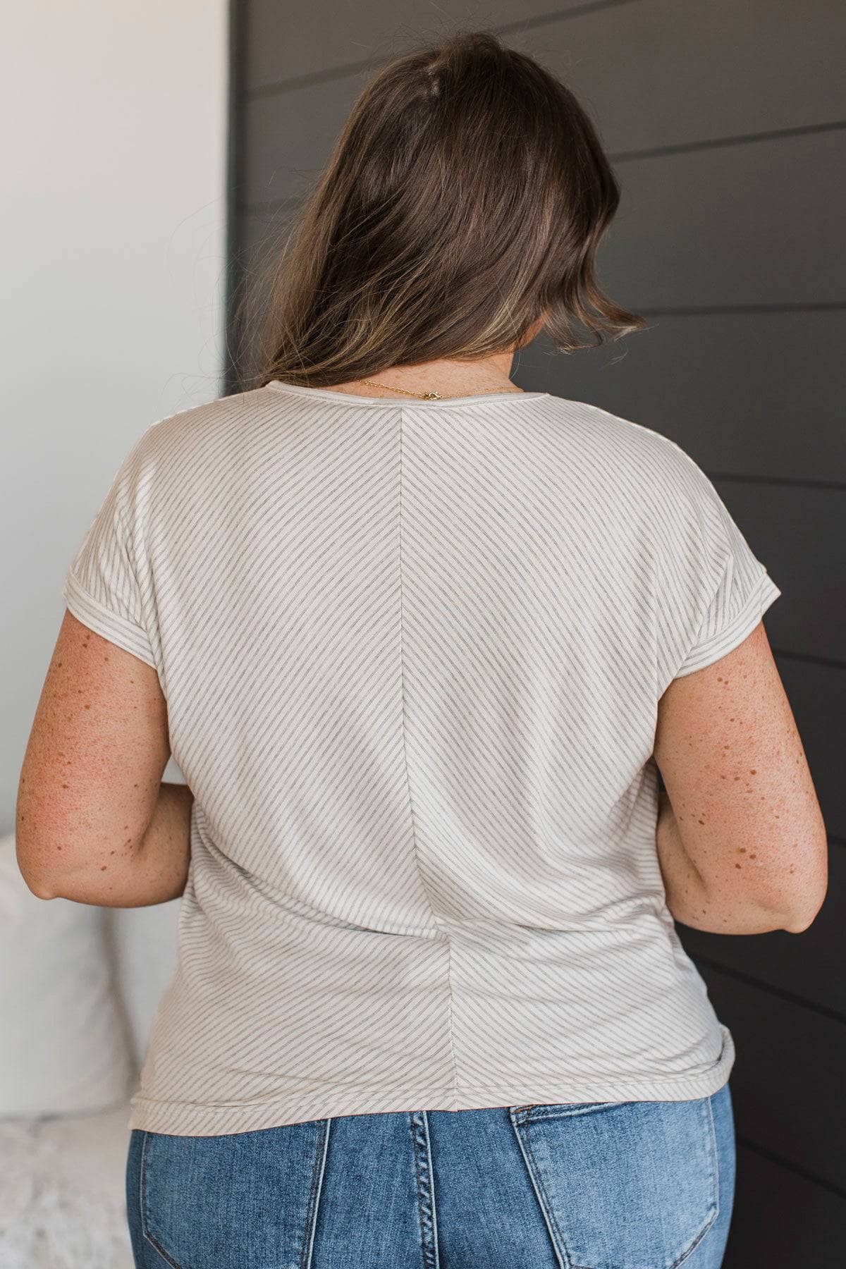 Swear My Love Striped V-Neck Top- Ivory & Grey - Image 6