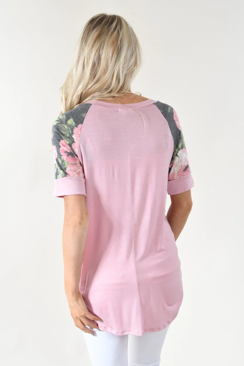 Sweet Pea Charcoal Floral Sleeve Top ~ Mauve - Image 6