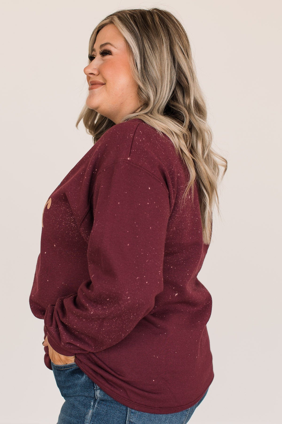 "Sweater Weather" Bleached Crew Neck- Burgundy - Image 6