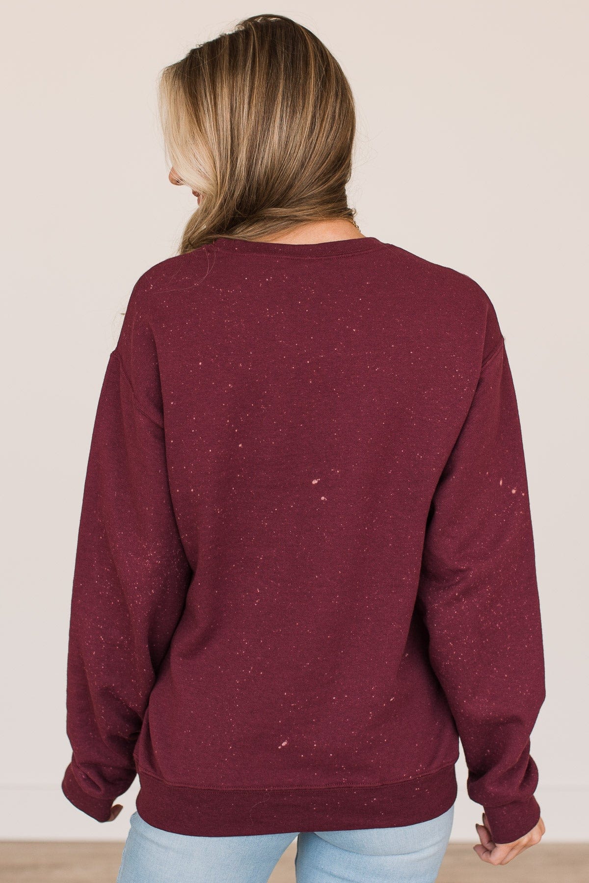 "Sweater Weather" Bleached Crew Neck- Burgundy - Image 7