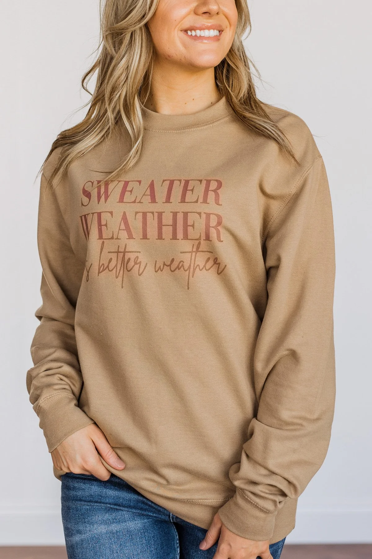 "Sweater Weather" Crewneck Pullover- Khaki - Image 11