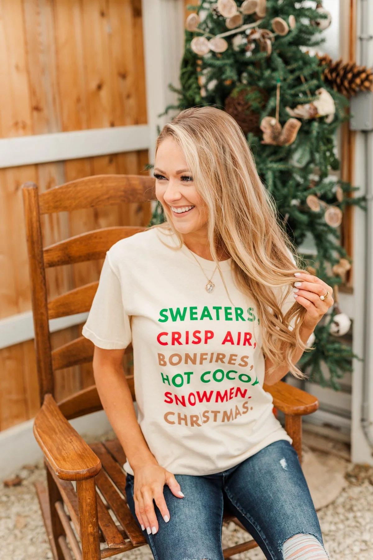 "Sweaters, Crisp Air, Bonfires..." Graphic Tee- Beige - Image 3
