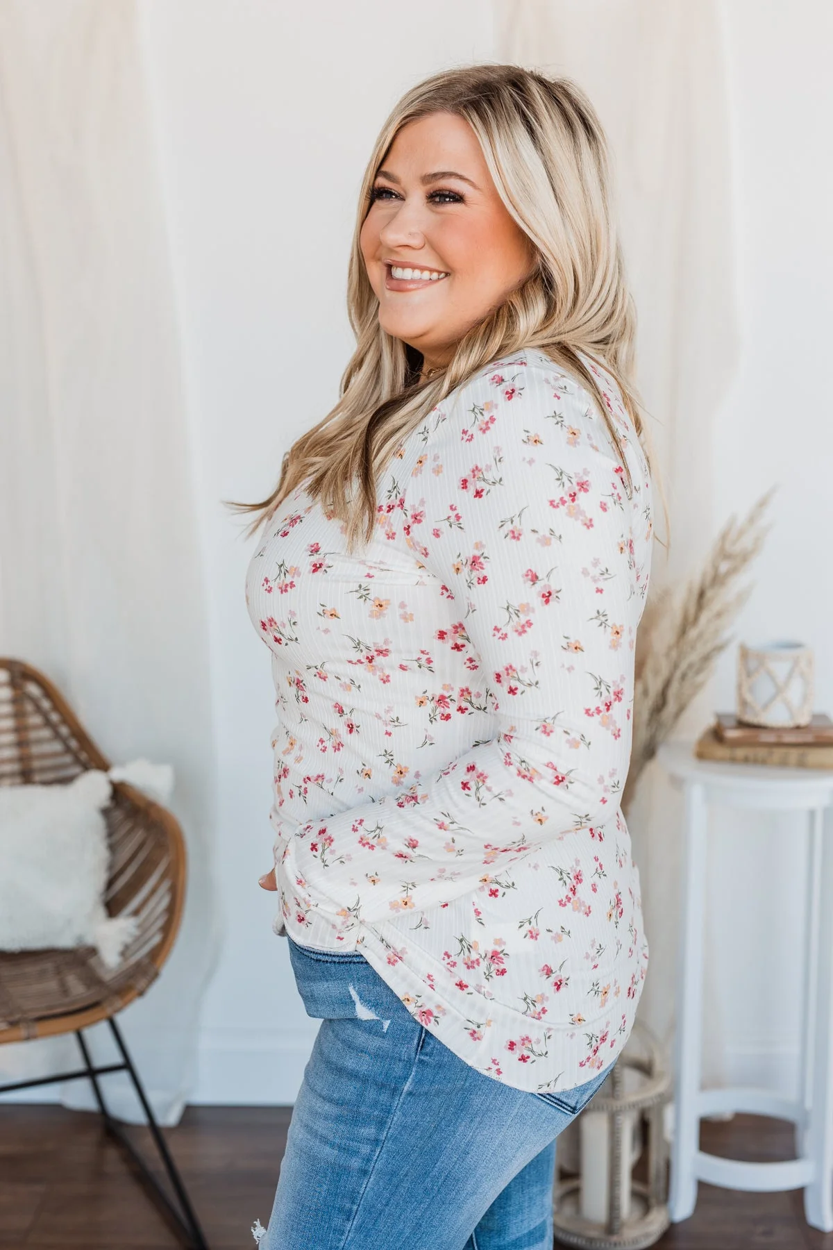 Sweet Aromas Floral Long Sleeve Top- Ivory - Image 8