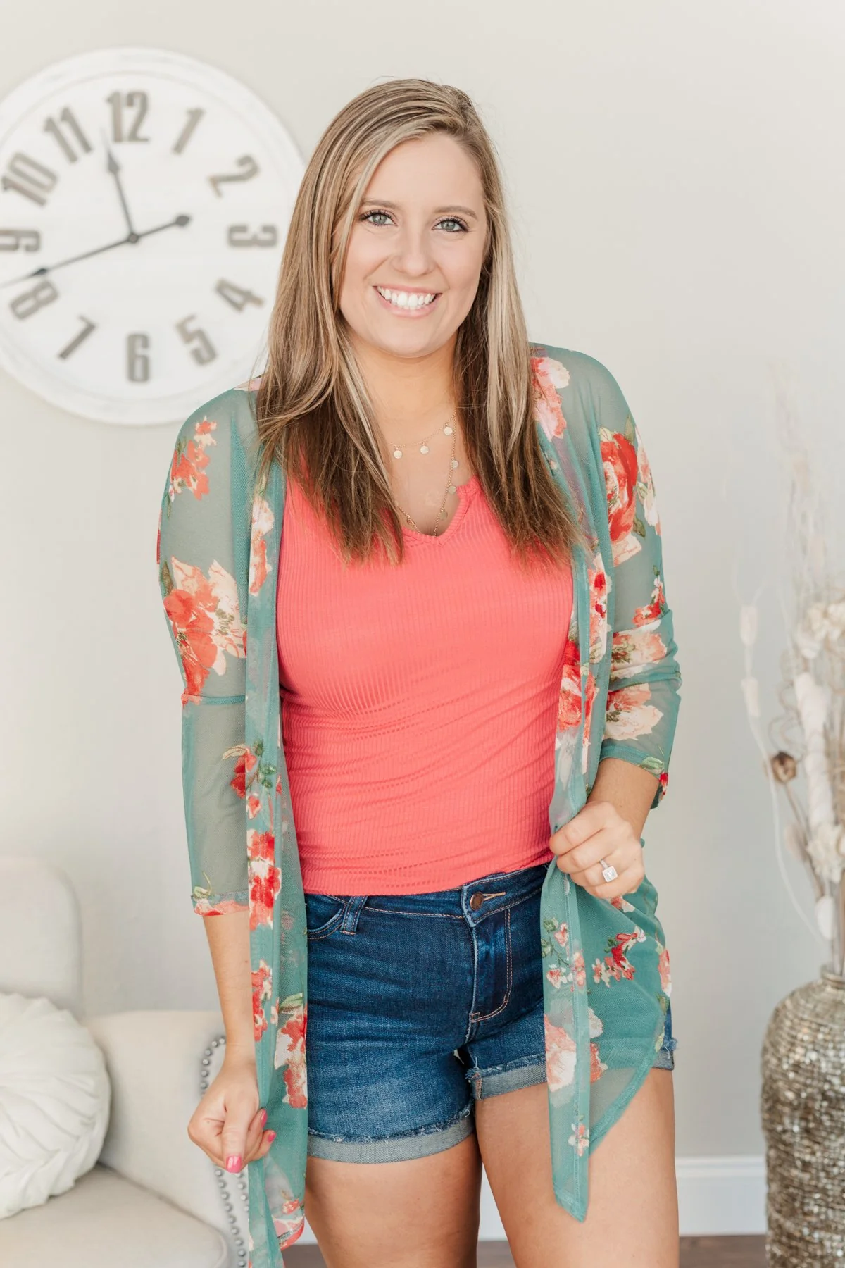 Sweet As A Treat Lightweight Kimono- Dusty Teal - Image 7