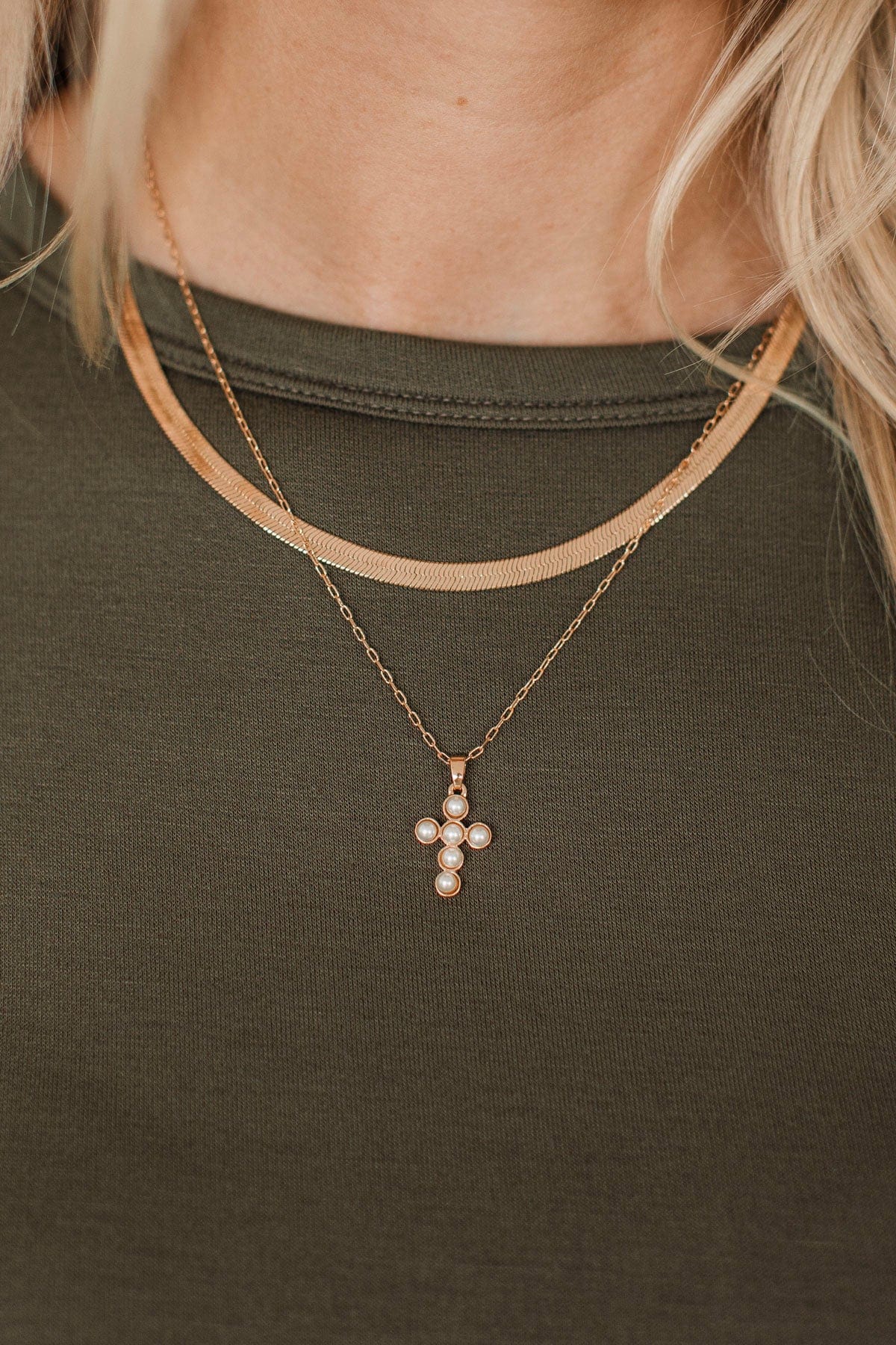 Sweet As Heaven 2-Tier Cross Necklace- Gold - Image 2