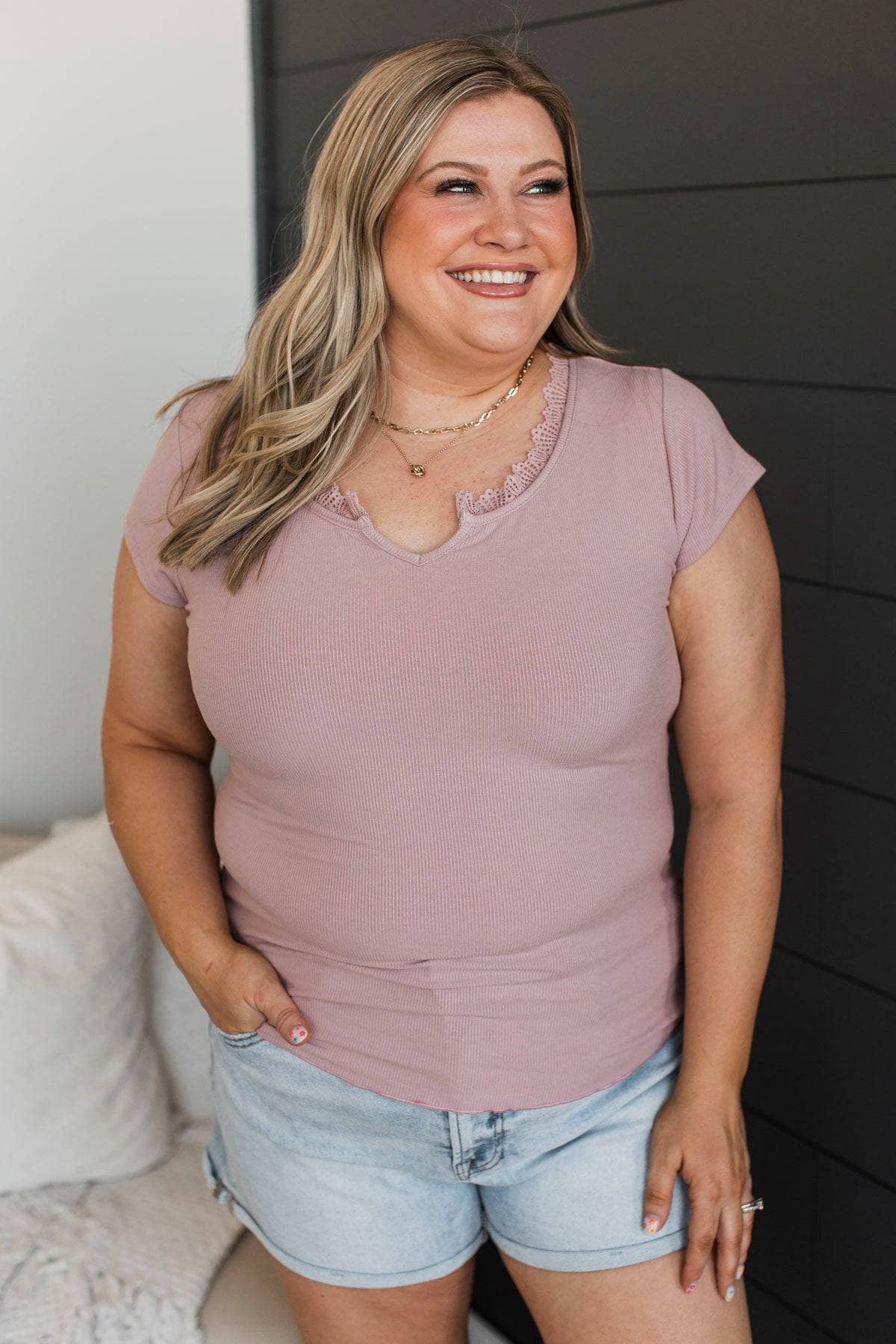 Sweet Charms Short Sleeve Top- Light Mauve - Image 2