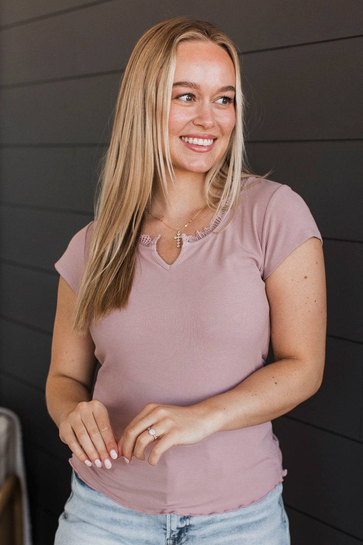 Sweet Charms Short Sleeve Top- Light Mauve - Image 3
